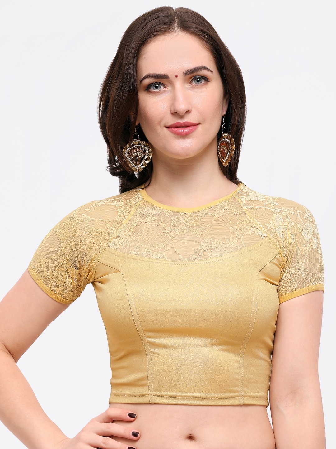 

Janasya Women Gold-Toned Solid Saree Blouse