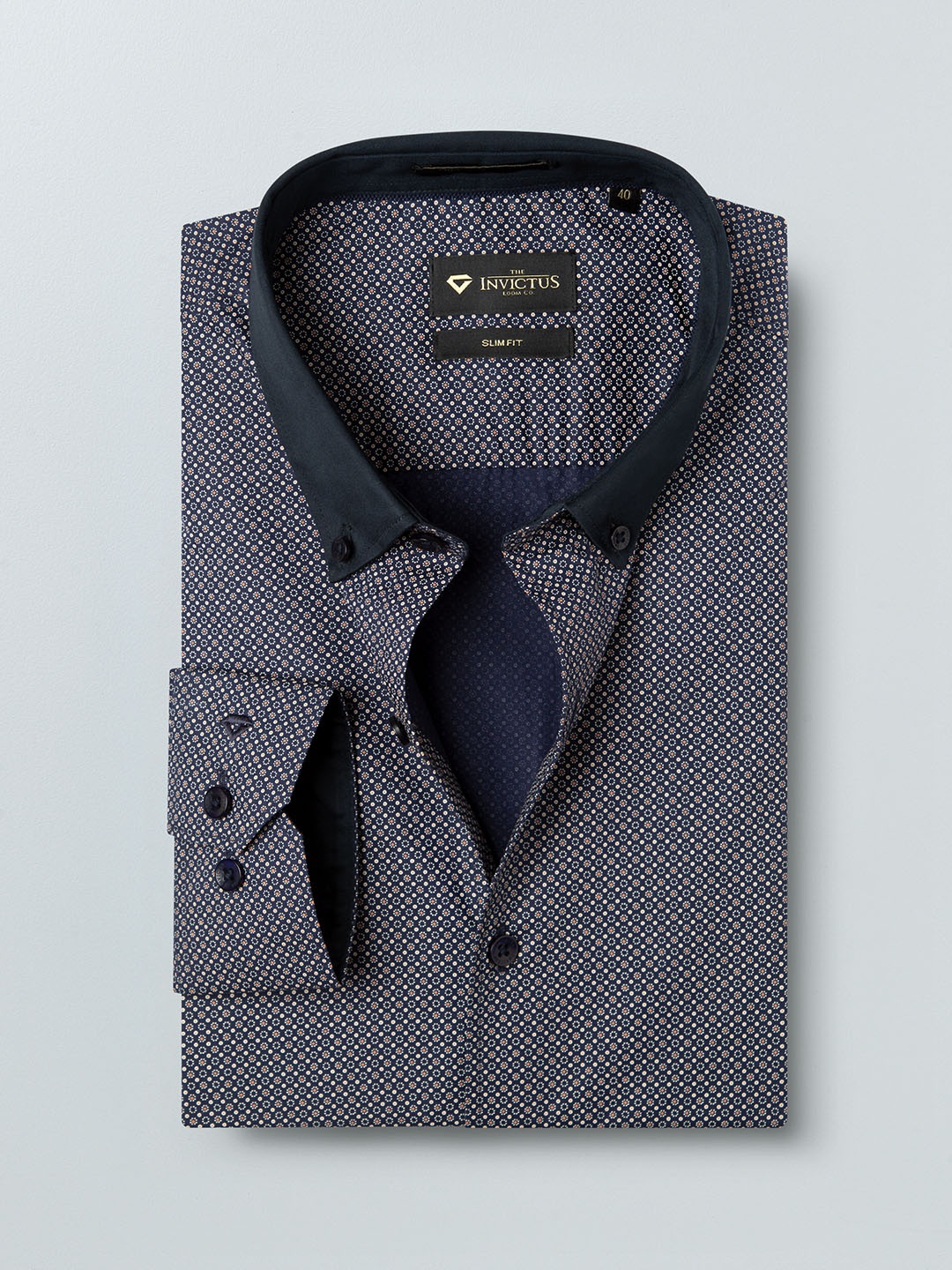 

INVICTUS Men Navy Slim Fit Printed Semiformal Shirt, Navy blue