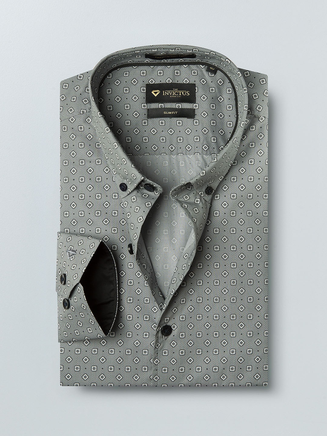 

INVICTUS Men Grey Slim Fit Printed Semiformal Shirt
