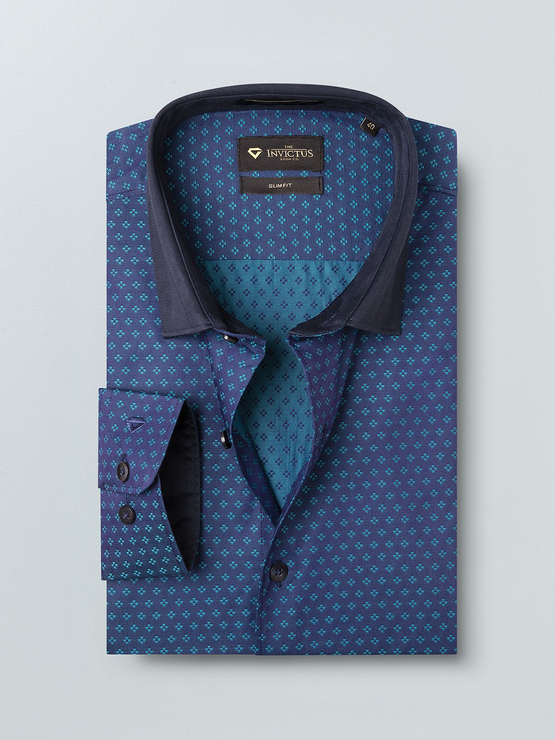 

INVICTUS Men Blue Slim Fit Self Design Semiformal Shirt