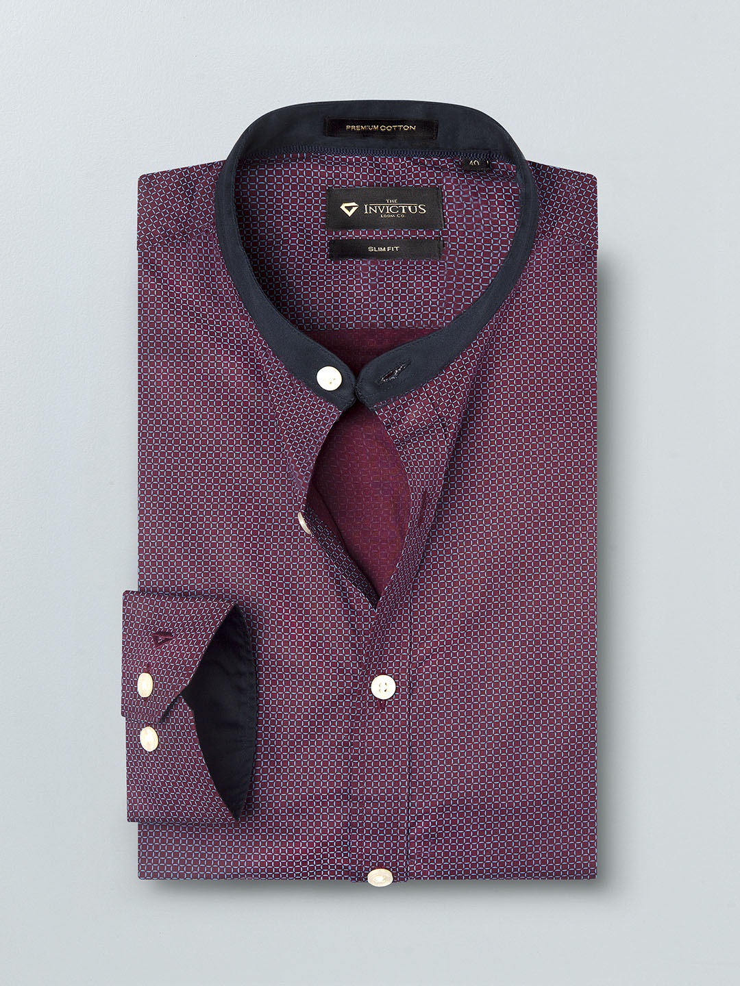 

INVICTUS Men Burgundy & Blue Slim Fit Printed Semiformal Shirt