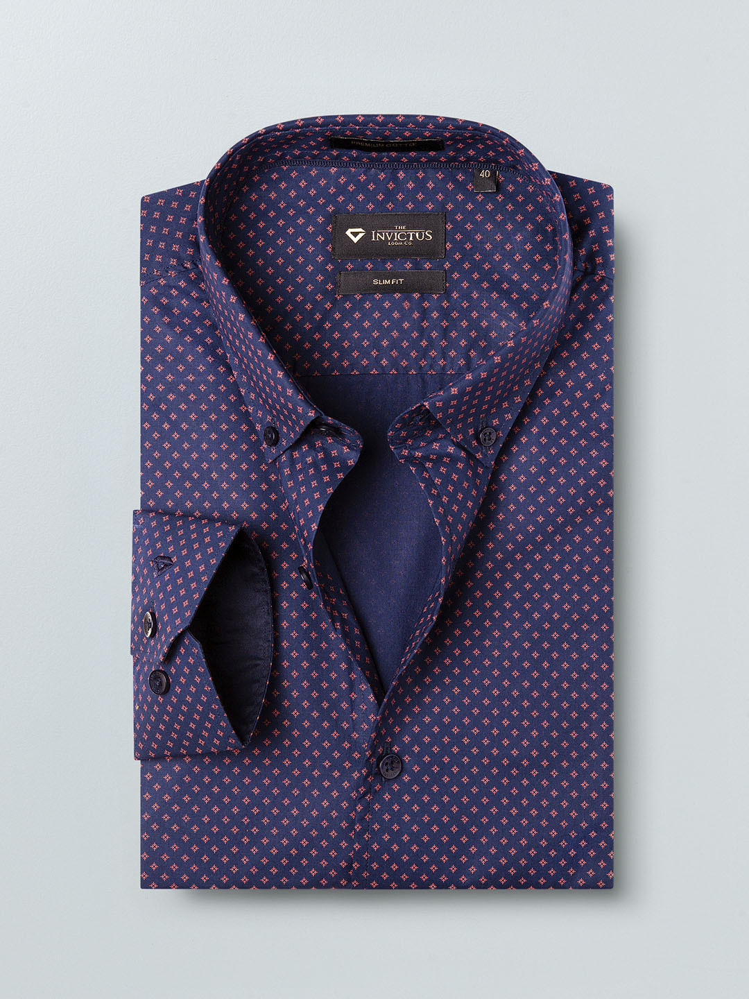 

INVICTUS Men Navy & Pink Slim Fit Printed Semiformal Shirt, Navy blue
