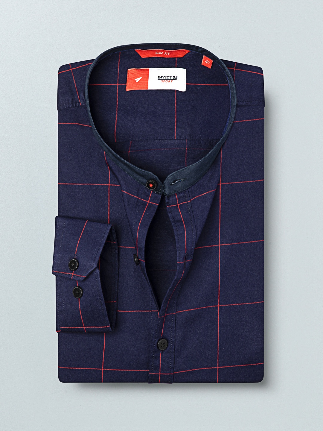

INVICTUS Men Navy Blue & Red Slim Fit Checked Sustainable Casual Shirt