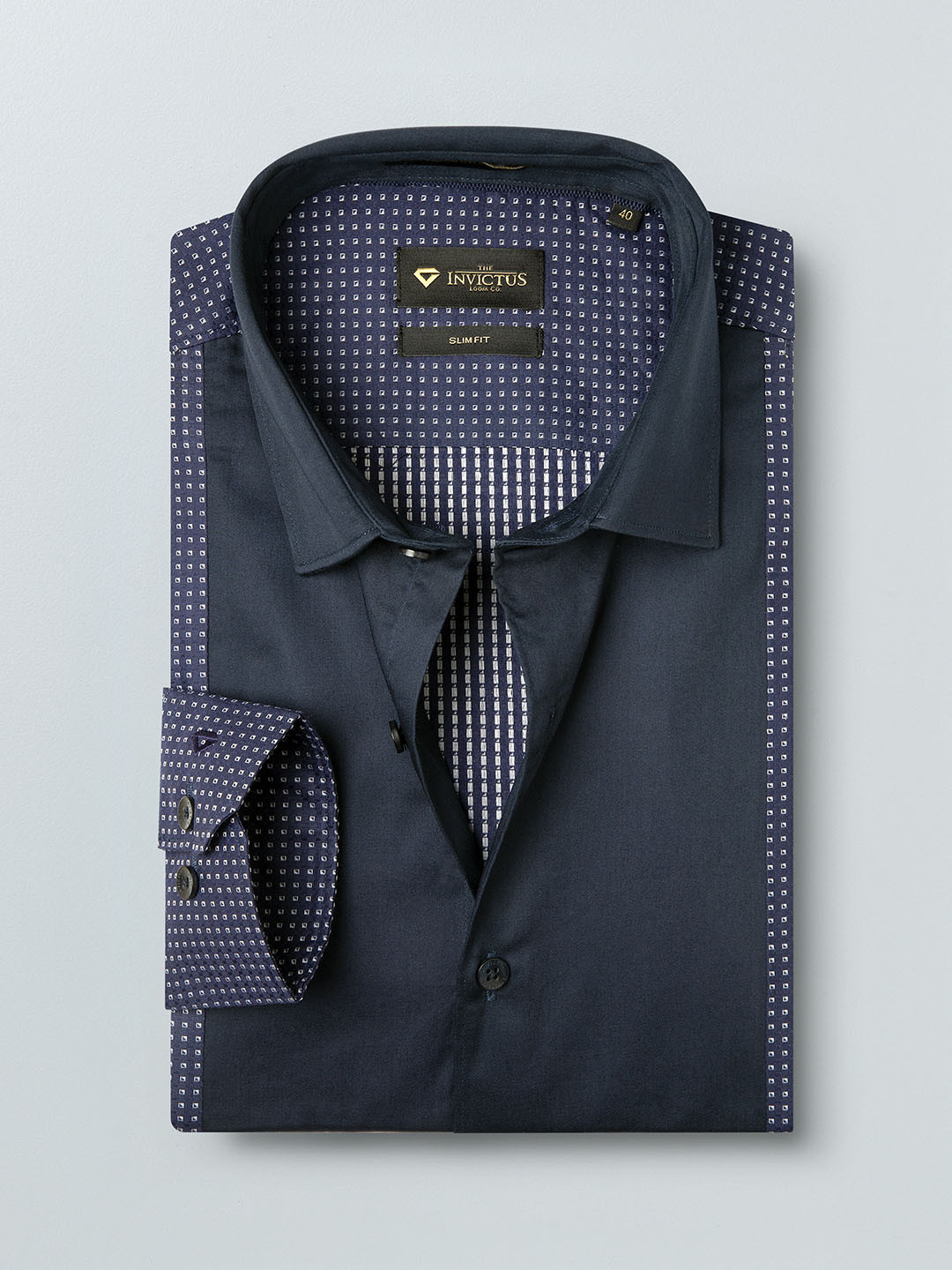 

INVICTUS Men Navy & Purple Slim Fit Self Design Formal Shirt, Navy blue