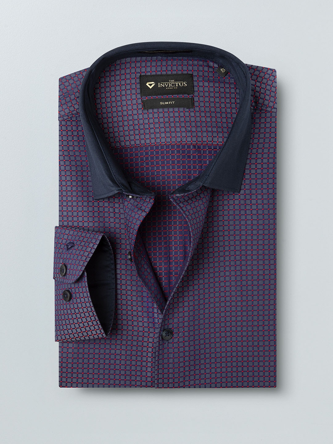 

INVICTUS Men Grey & Navy Slim Fit Checked Semiformal Shirt, Navy blue