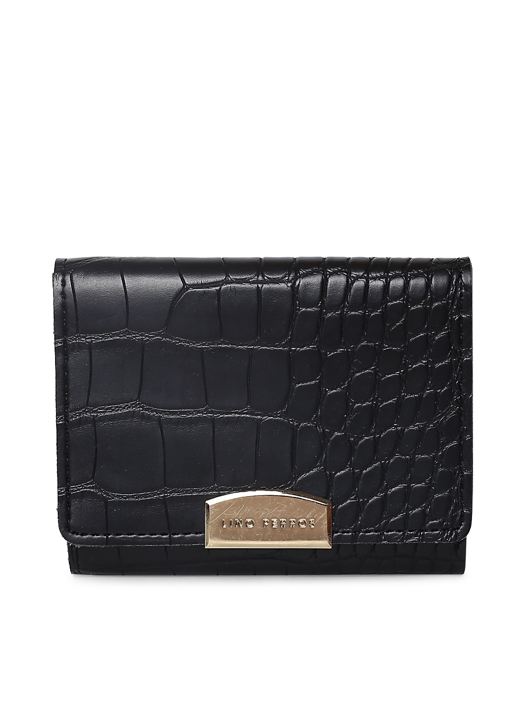 

Lisa Haydon For Lino Perros Women Black Croc-Textured Three Fold Wallet