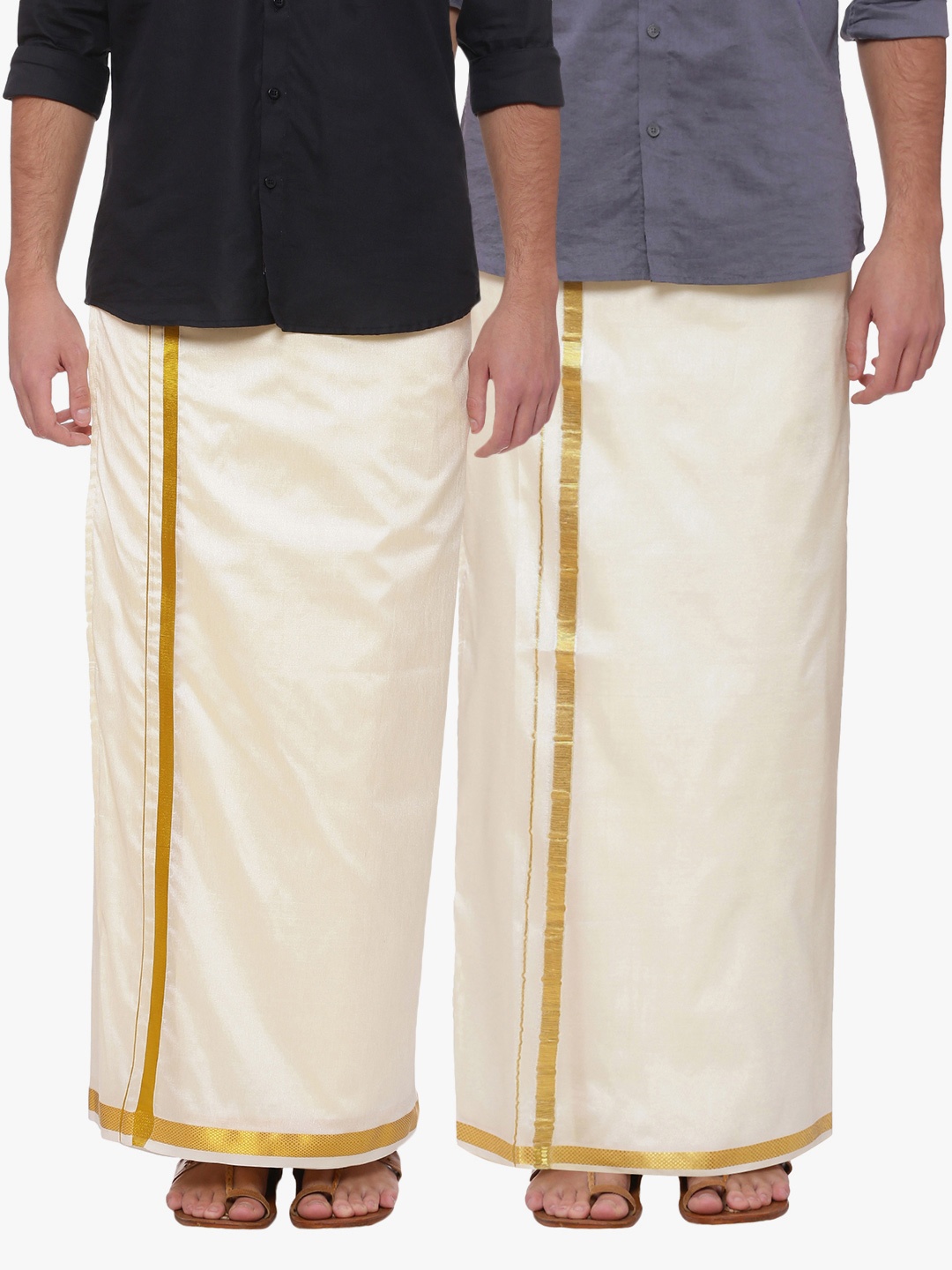 

Sethukrishna Men Pack Of 2 Readymade Dhotis, Cream