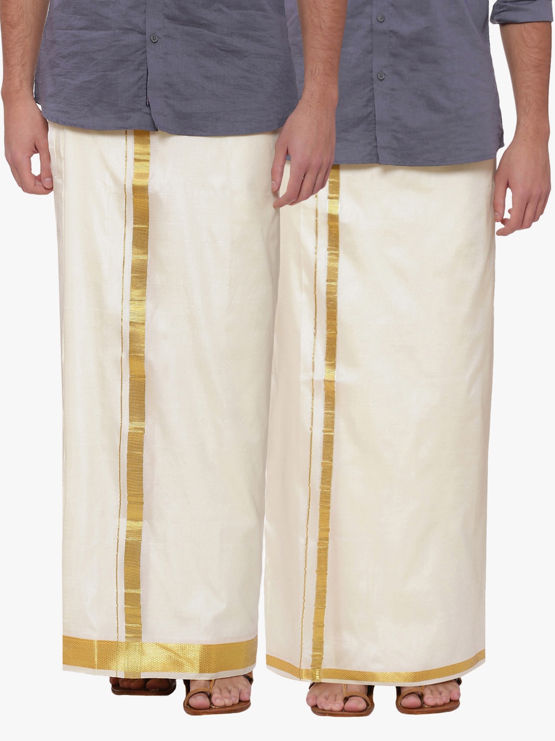 

Sethukrishna Men Pack Of 2 Readymade Dhotis, Cream