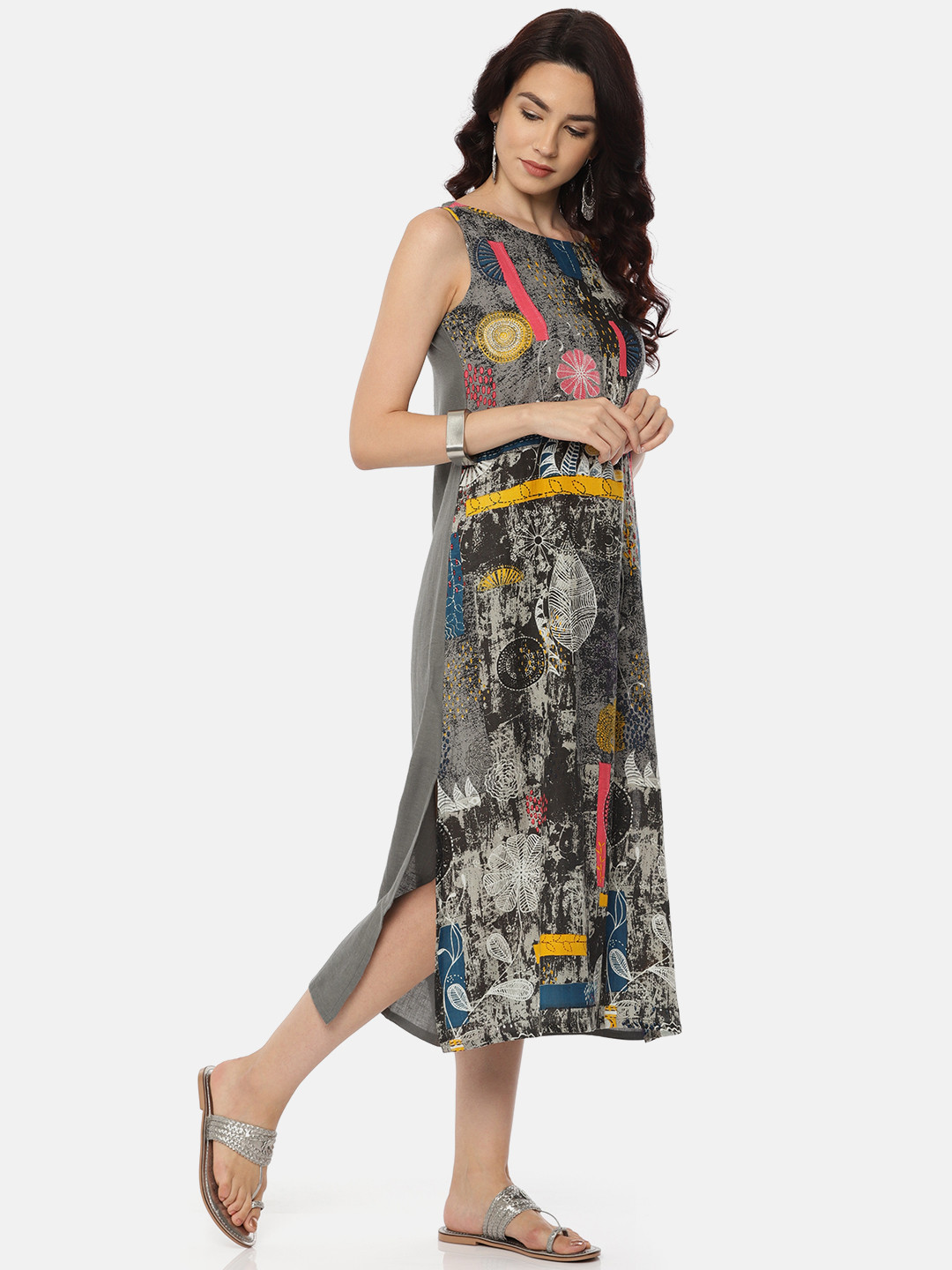 

Colour Me by Melange Women Grey Printed A-Line Dress