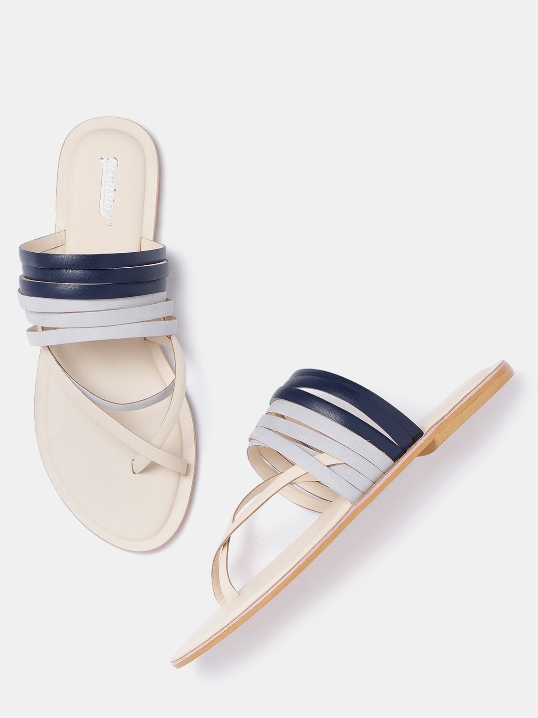 

Roadster Women Grey & Navy Colourblocked Synthetic One Toe Flats, Cream