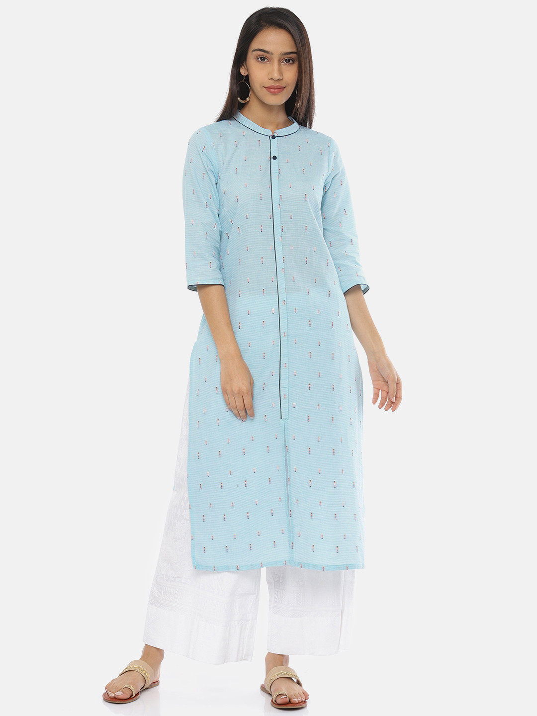 

AURELIA Women Blue & White Embroidered Straight Kurta