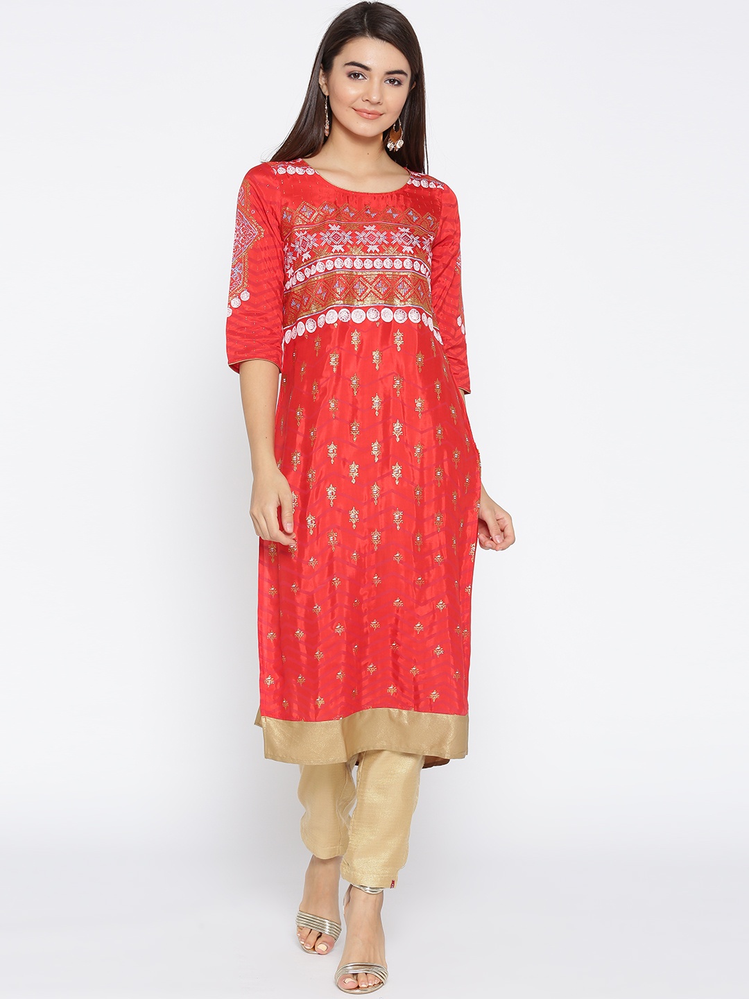 

AURELIA Women Red Printed Straight Kurta
