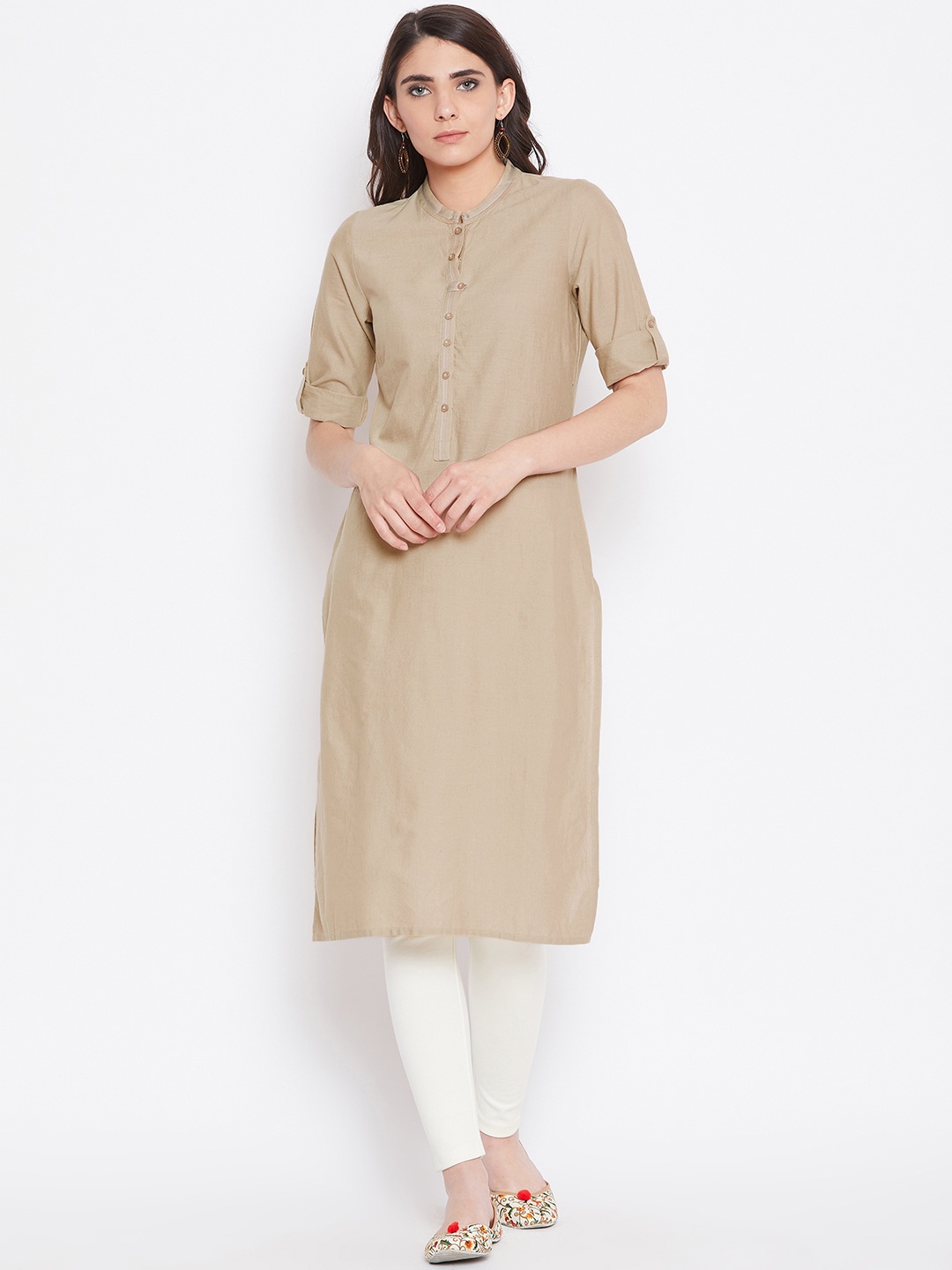 

AURELIA Women Beige Solid Straight Kurta