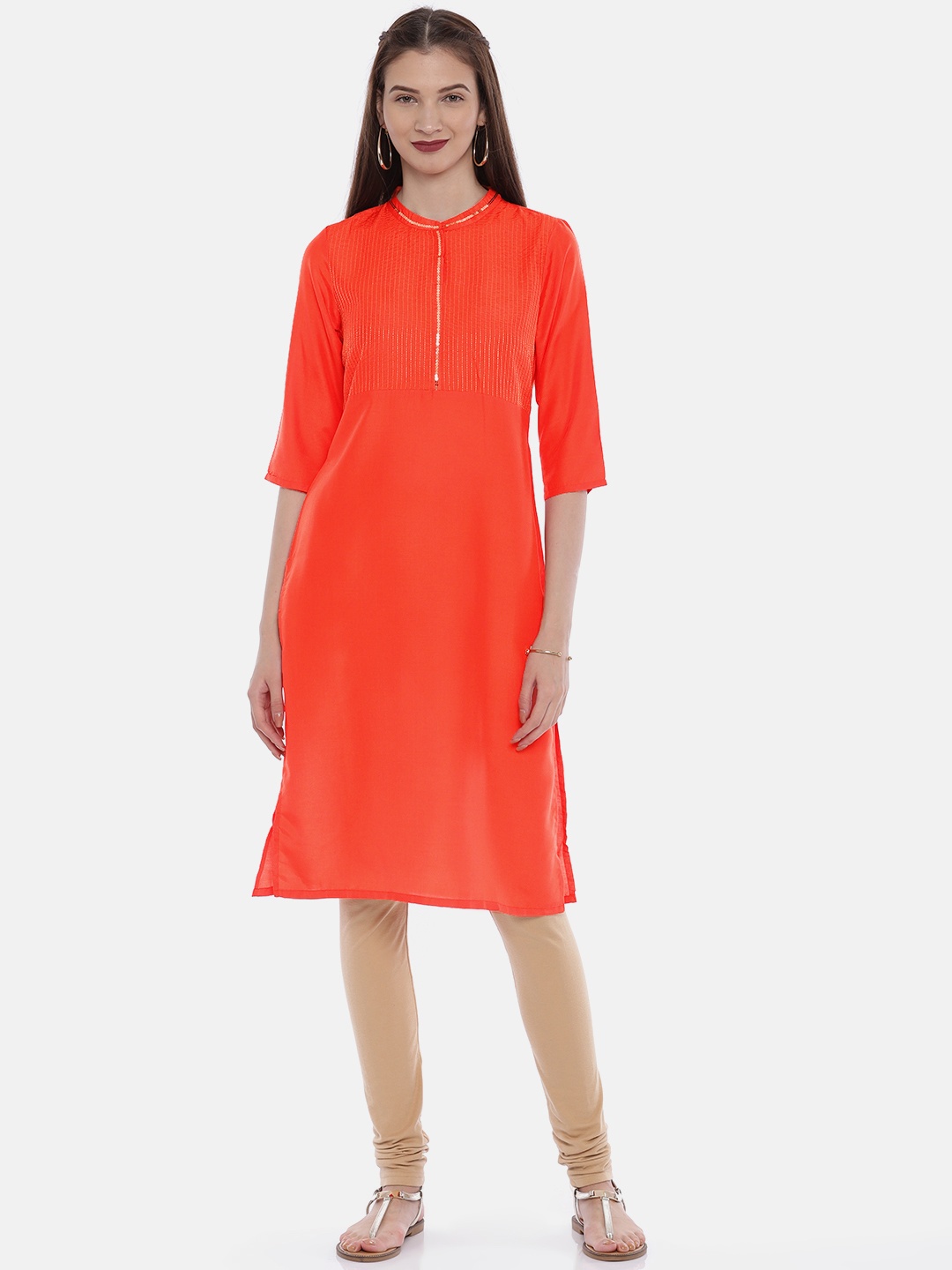 

AURELIA Women Orange Solid Straight Kurta