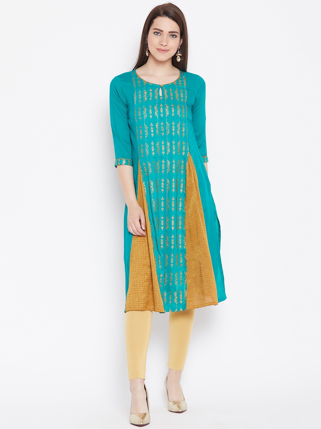 

AURELIA Women Green Embellished A-Line Kurta