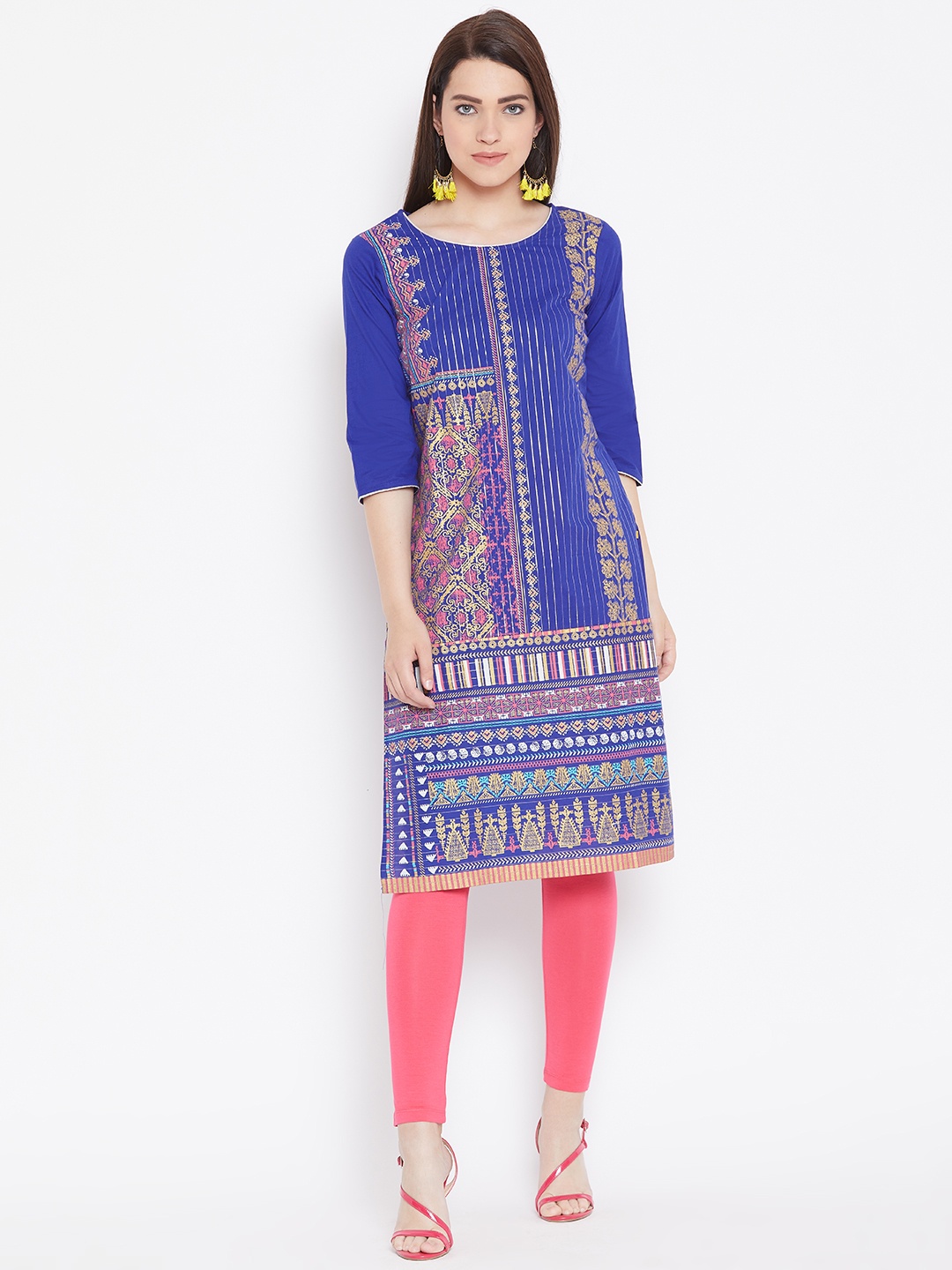

AURELIA Women Blue Printed Straight Kurta