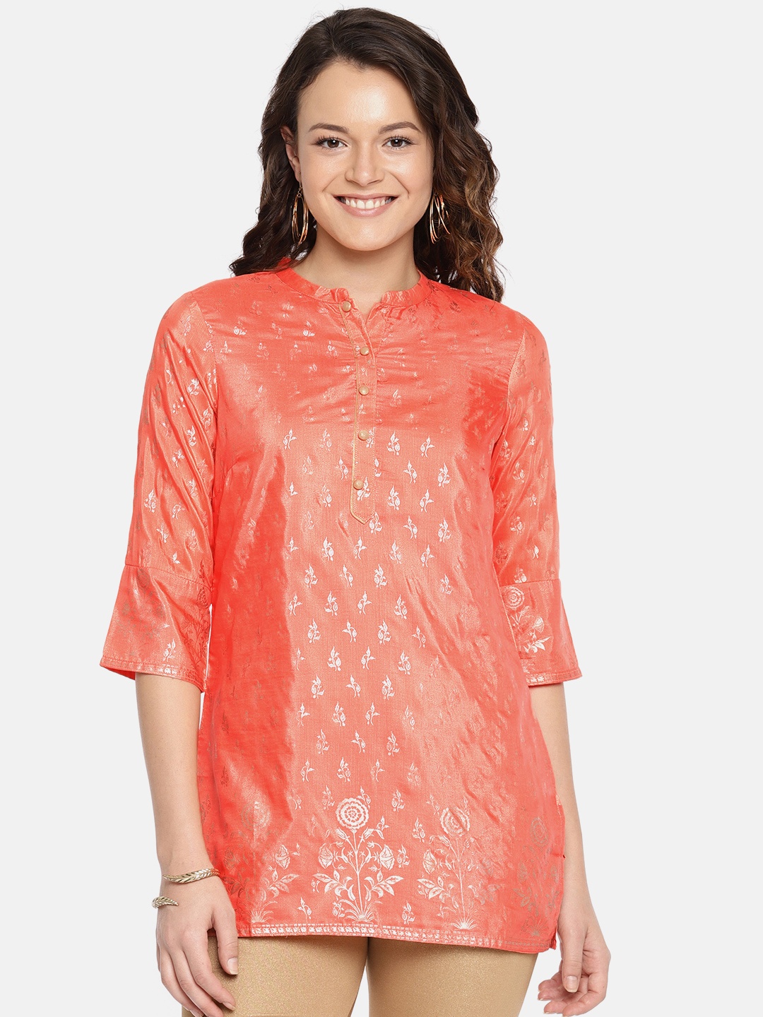 

AURELIA Women Orange & Golden Printed Straight Kurti