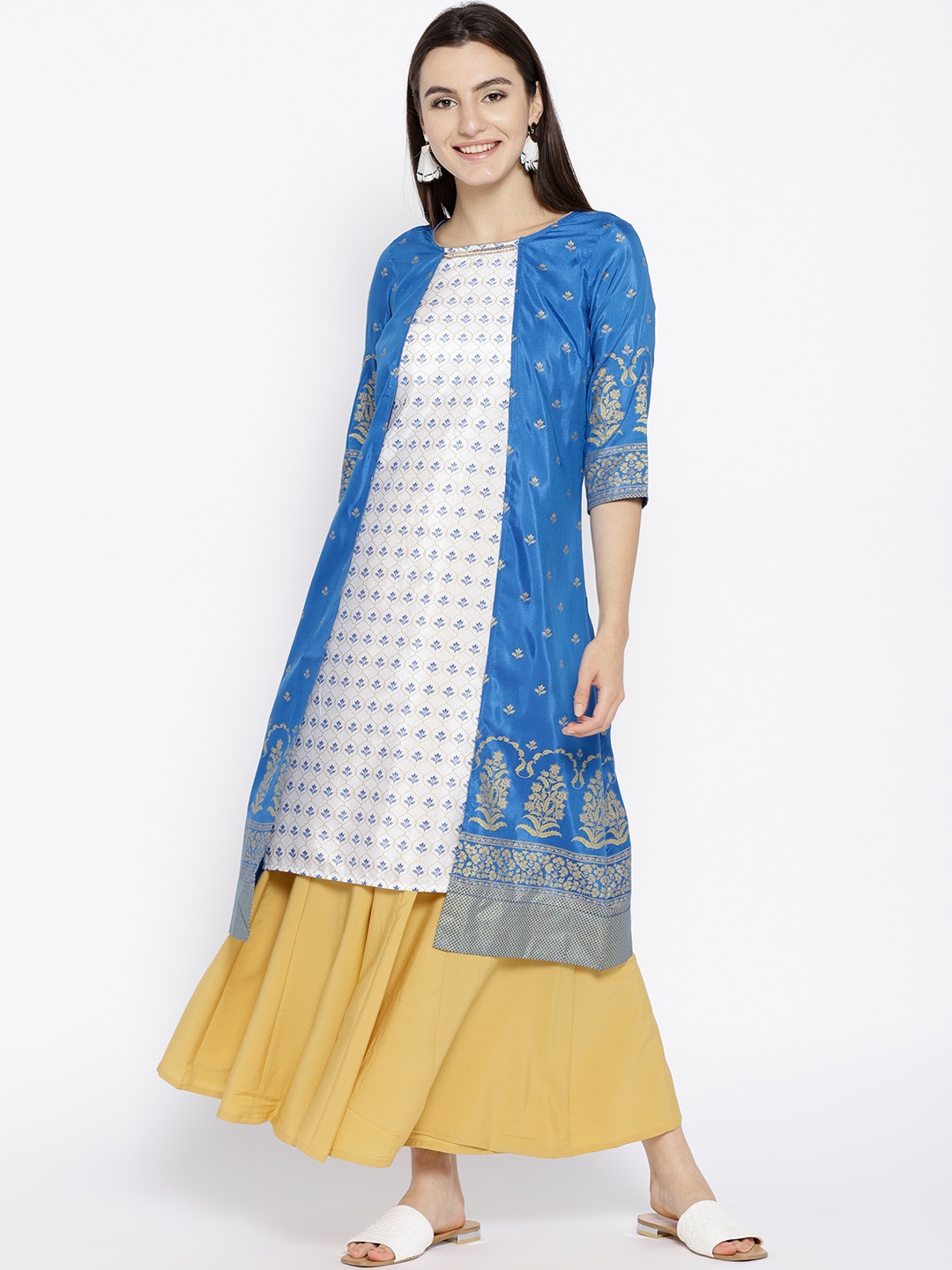 

AURELIA Women Blue & White Printed A-Line Kurta