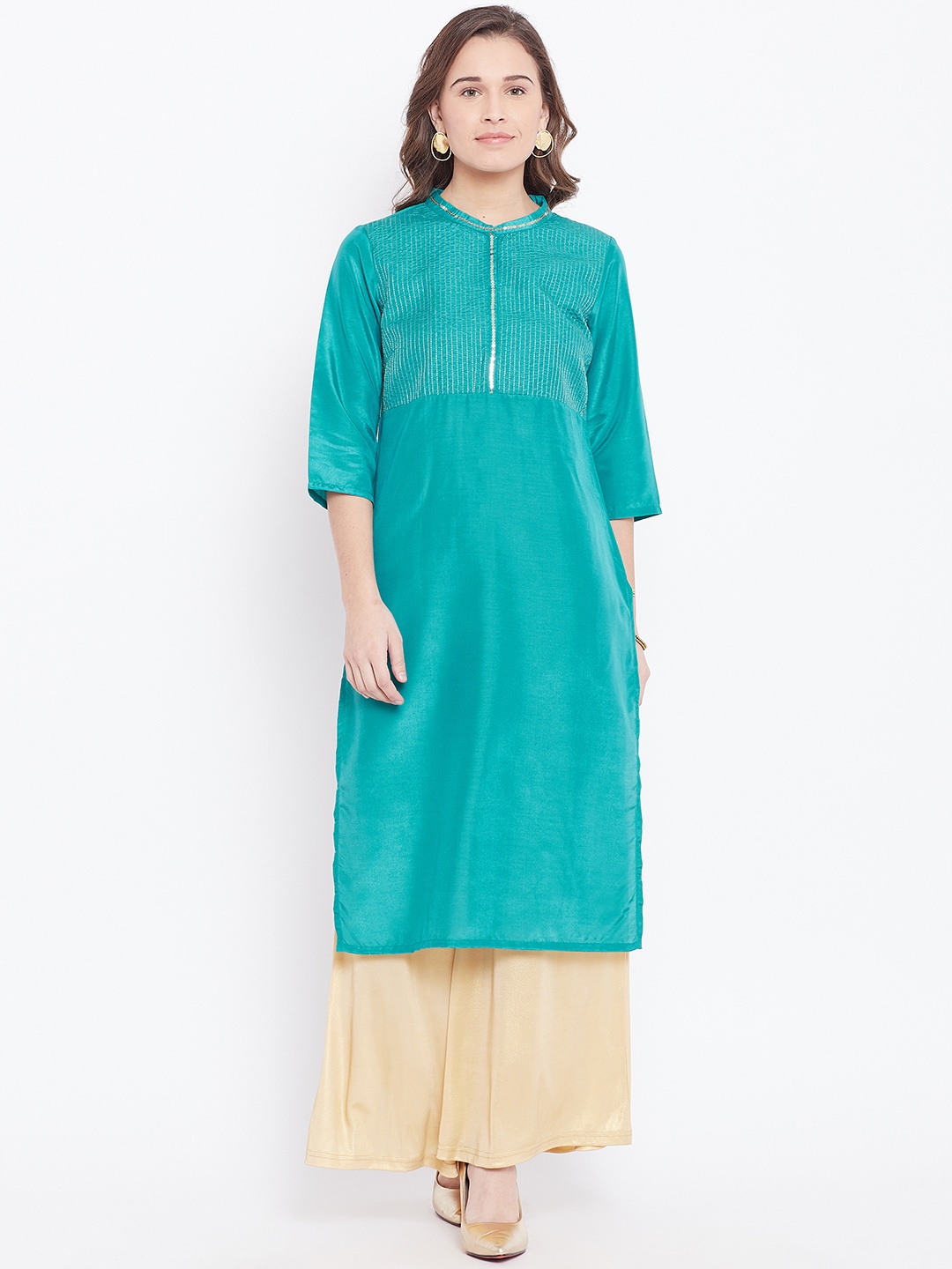 

AURELIA Women Green Solid Straight Kurta