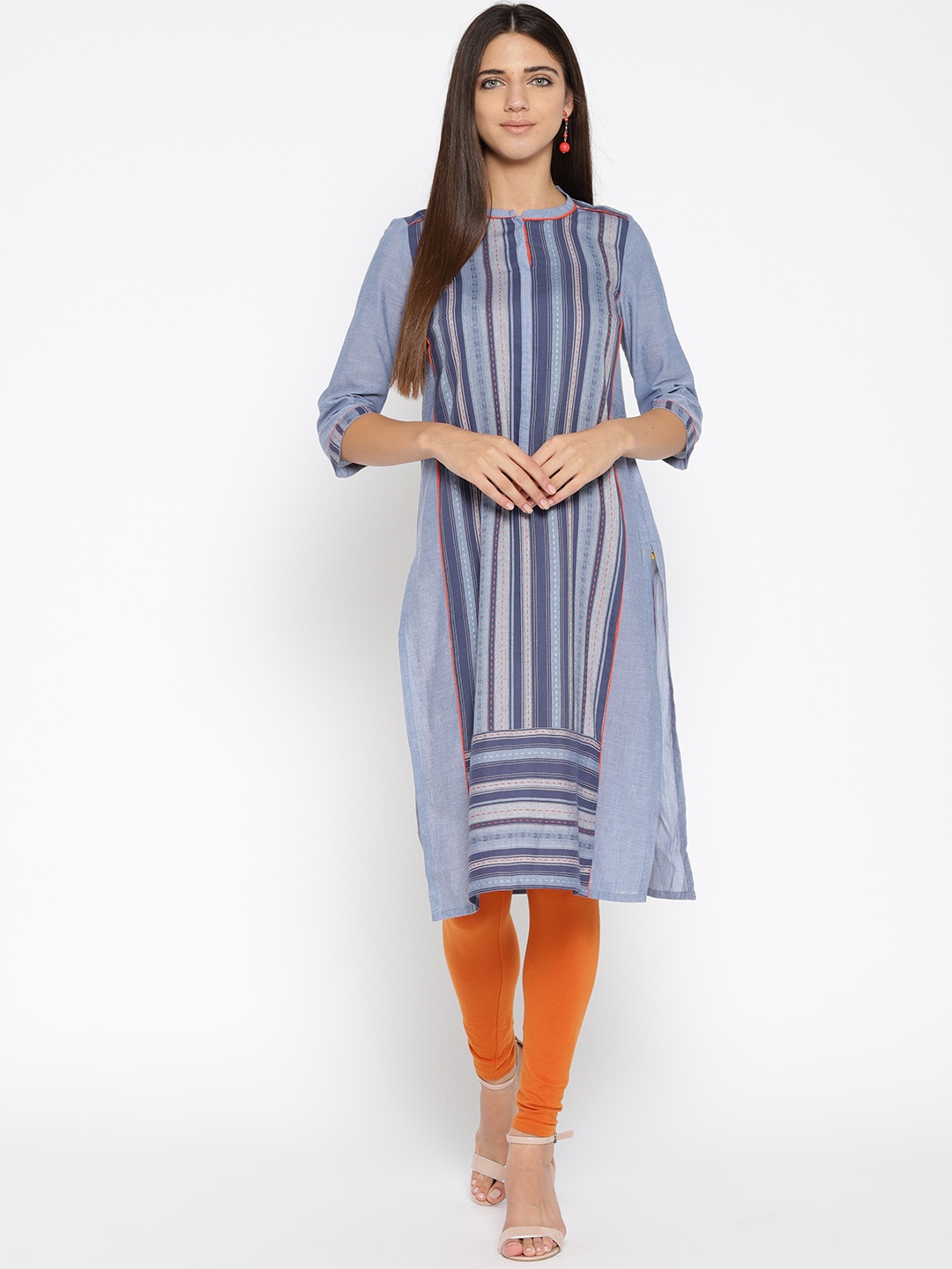 

AURELIA Women Blue Striped Straight Kurta