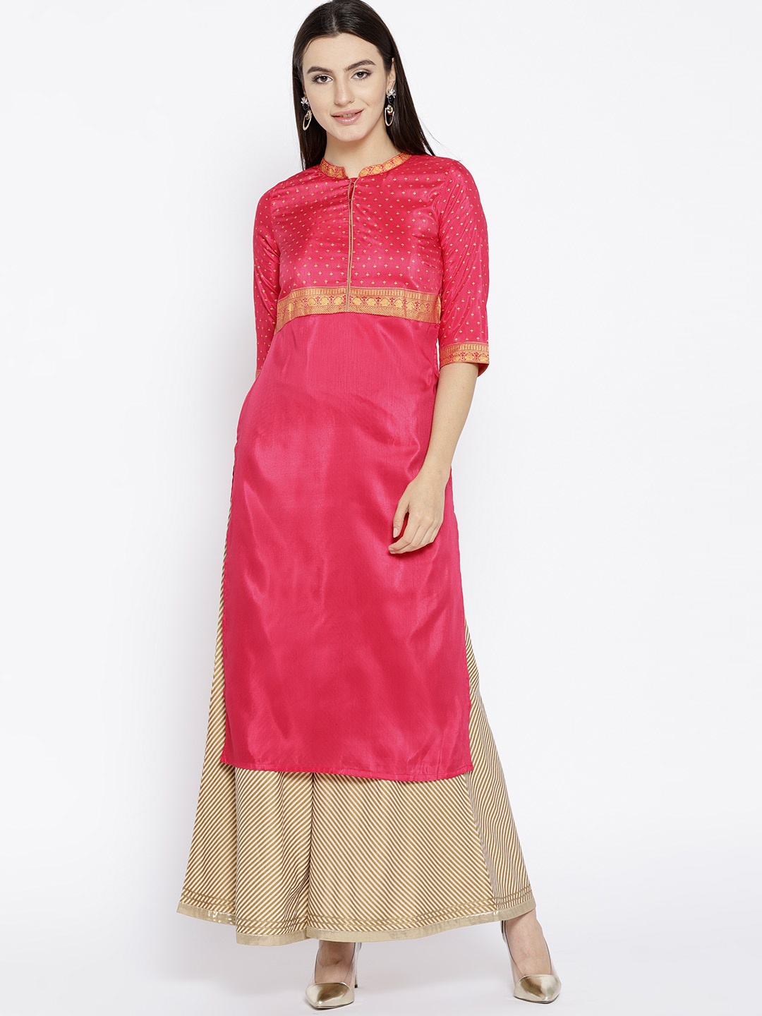 

AURELIA Women Pink & Golden Printed Straight Kurta