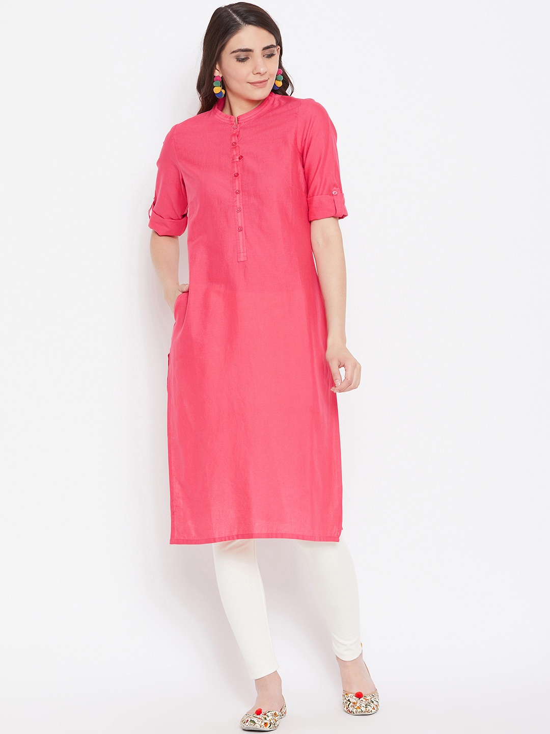 

AURELIA Women Pink Solid Straight Kurta