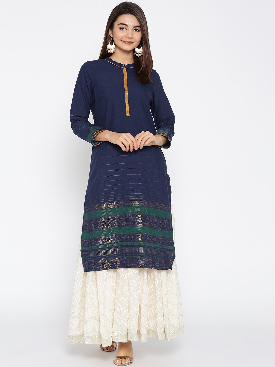 

AURELIA Women Navy Blue Woven Design Straight Kurta