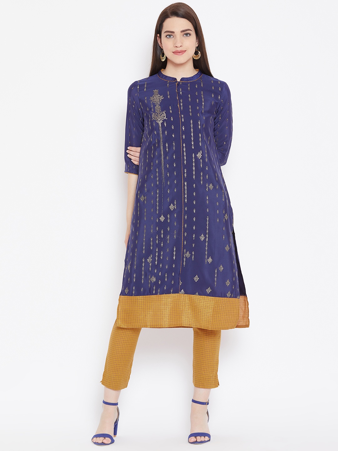 

AURELIA Women Navy Blue Shimmery Straight Kurta