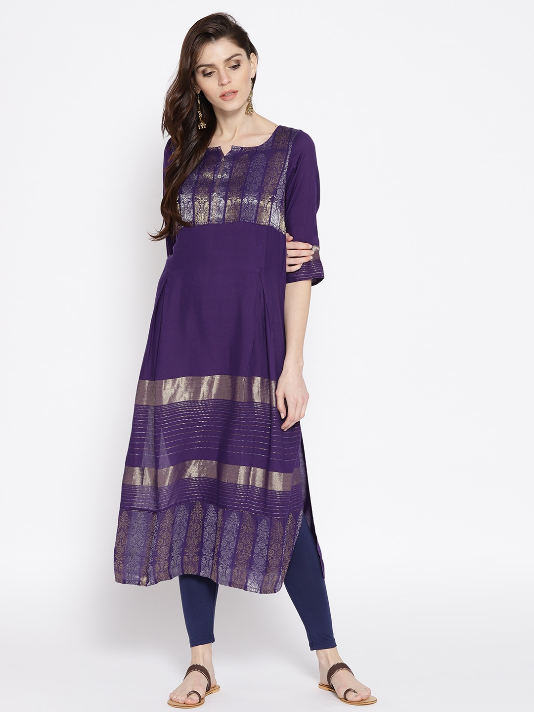 

AURELIA Women Purple Woven Design A-Line Kurta