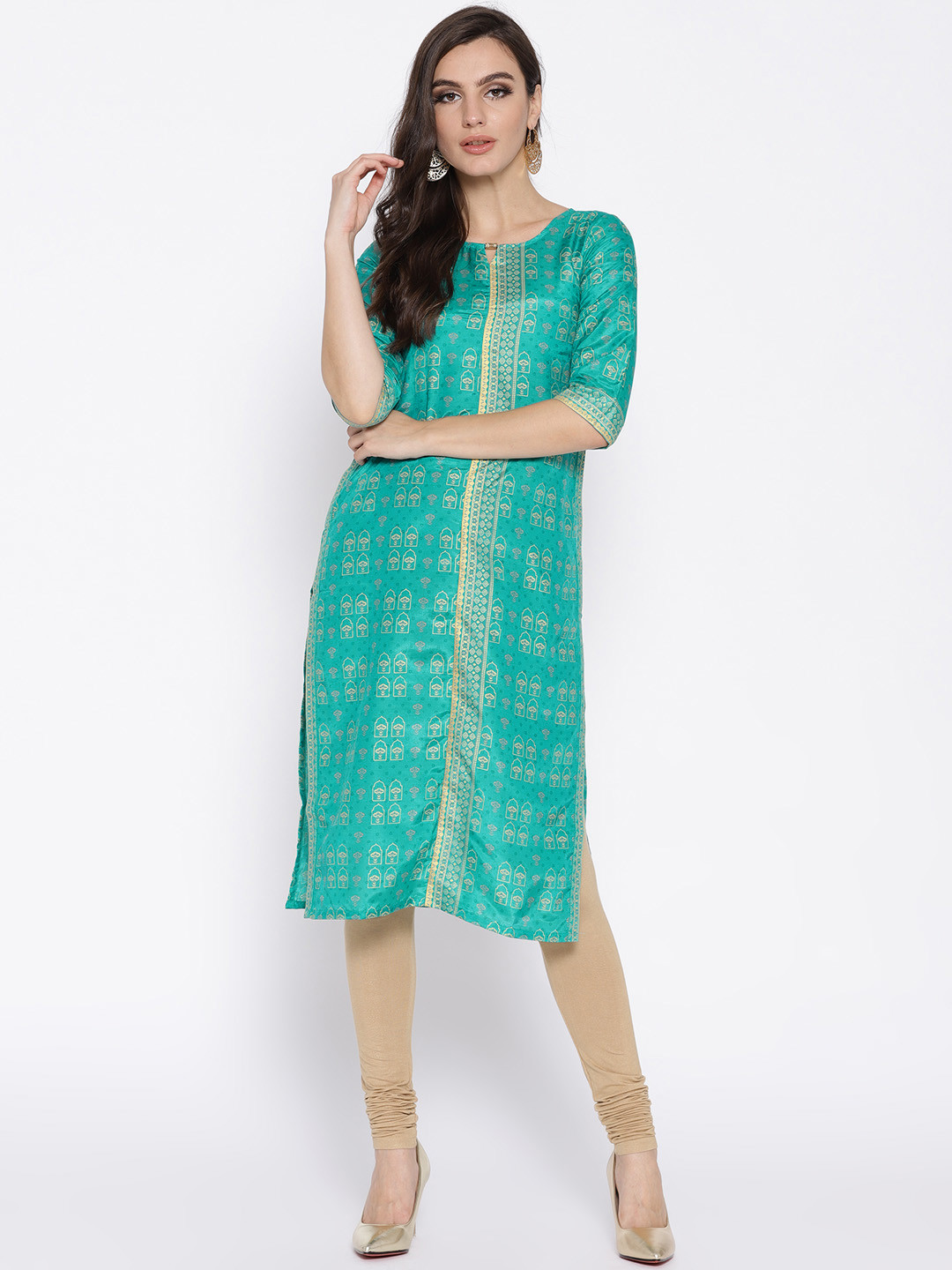 

AURELIA Women Turquoise Green Printed Straight Kurta