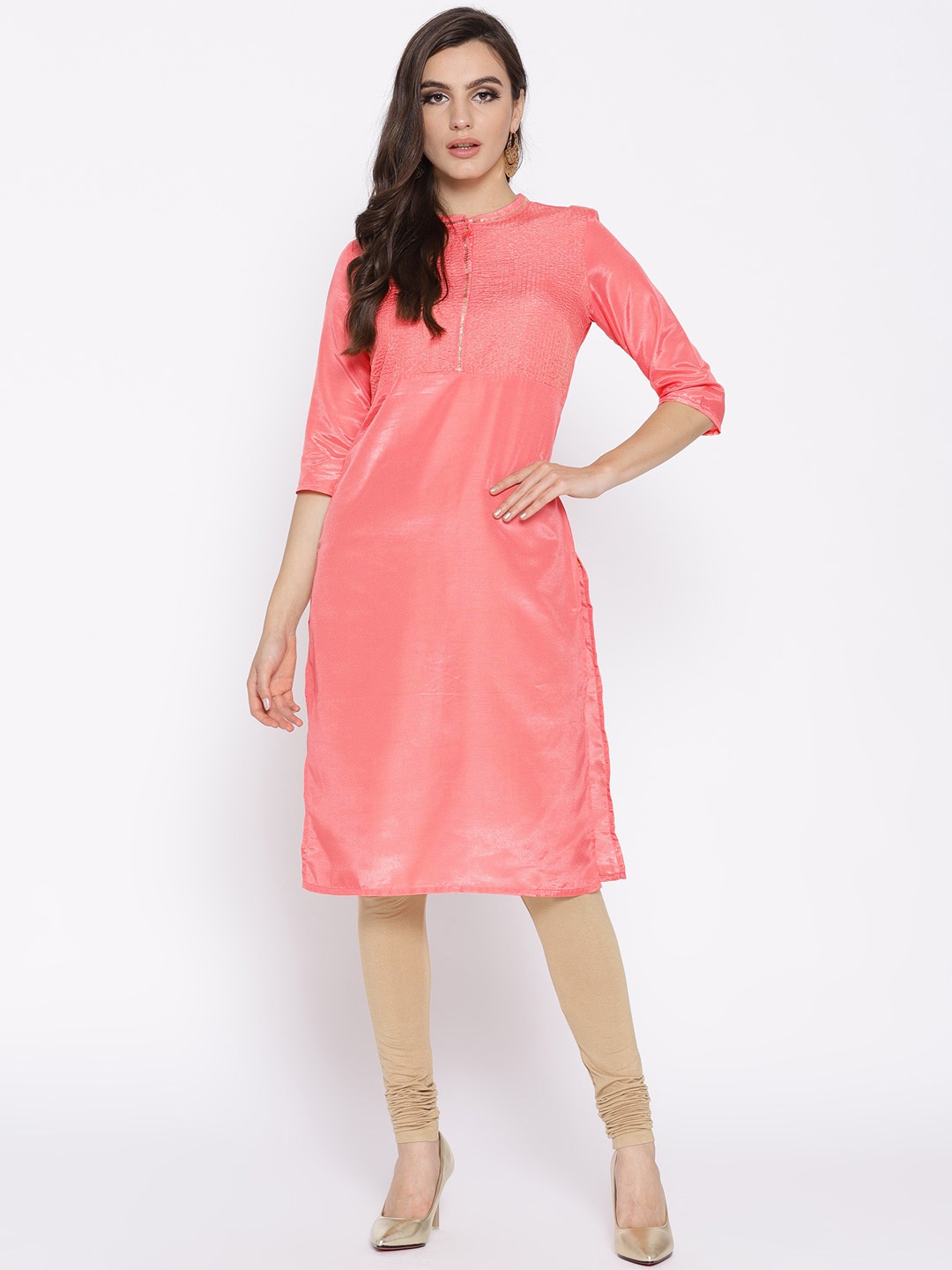 

AURELIA Women Peach-Coloured Solid Straight Kurta