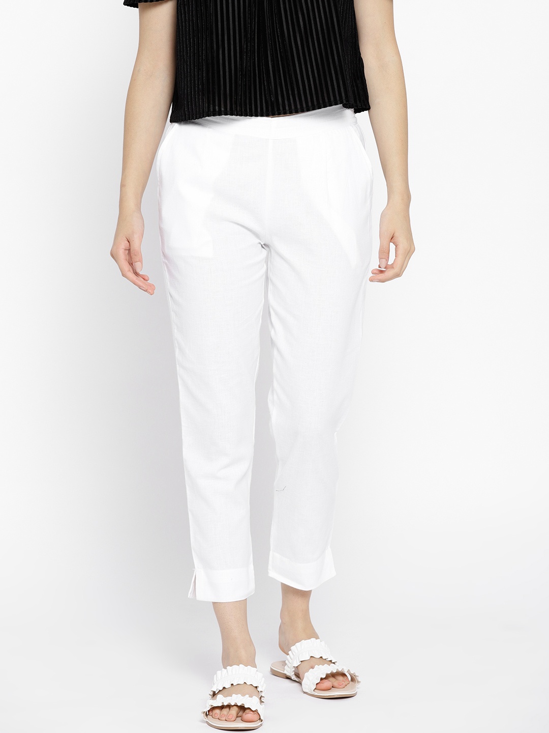 

AURELIA Women White Regular Fit Solid Cropped Trousers