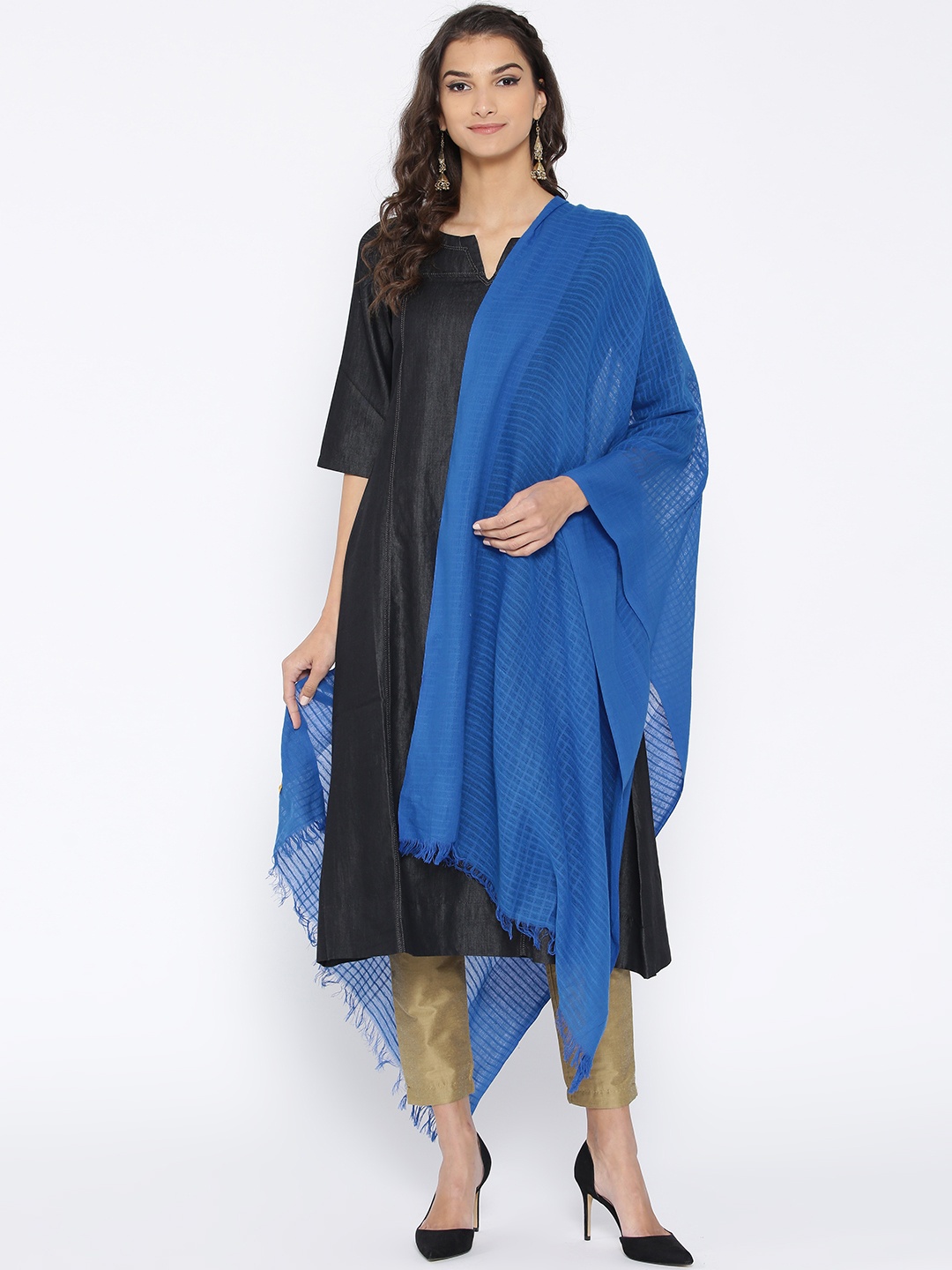 

AURELIA Blue Self-Checked Pure Cotton Dupatta