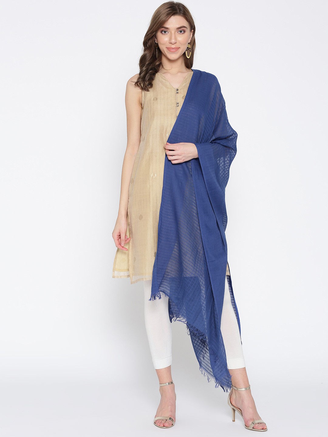 

AURELIA Blue Self-Checked Pure Cotton Dupatta