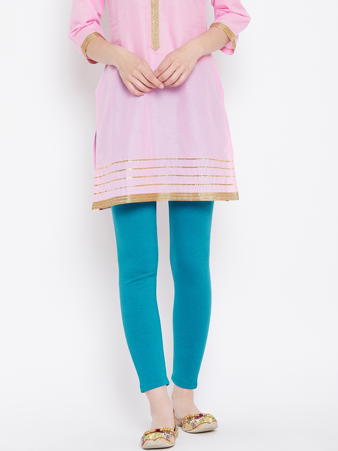 

AURELIA Women Teal Blue Solid Ankle-Length Leggings