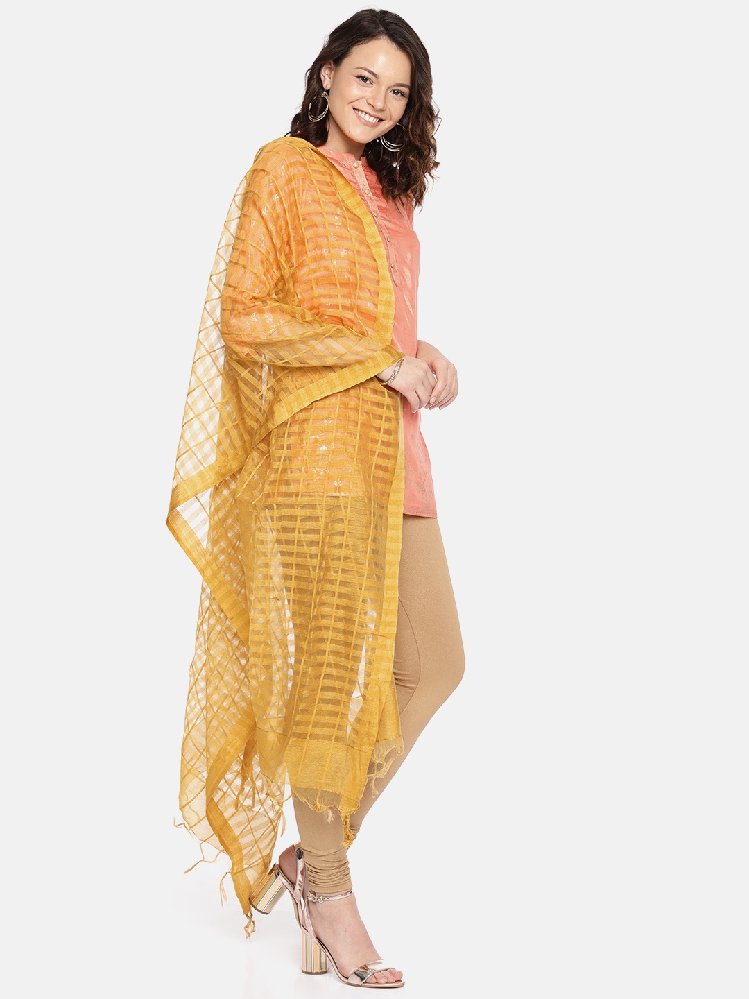 

AURELIA Golden Checked Dupatta, Gold