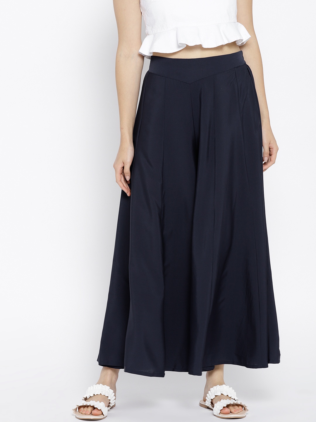 

AURELIA Women Navy Blue Flared Solid Palazzos