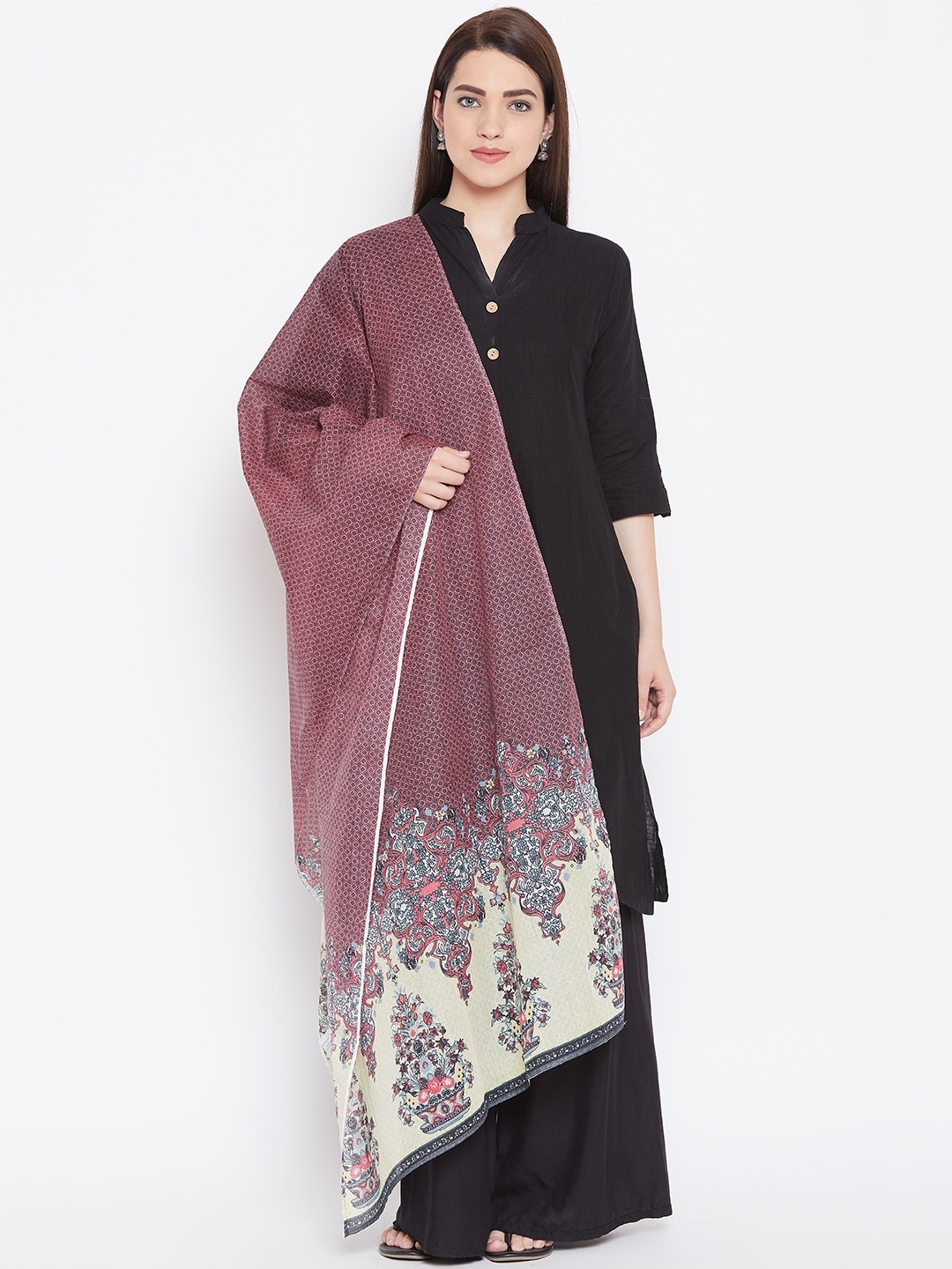 

AURELIA Pink & Black Printed Pure Cotton Dupatta