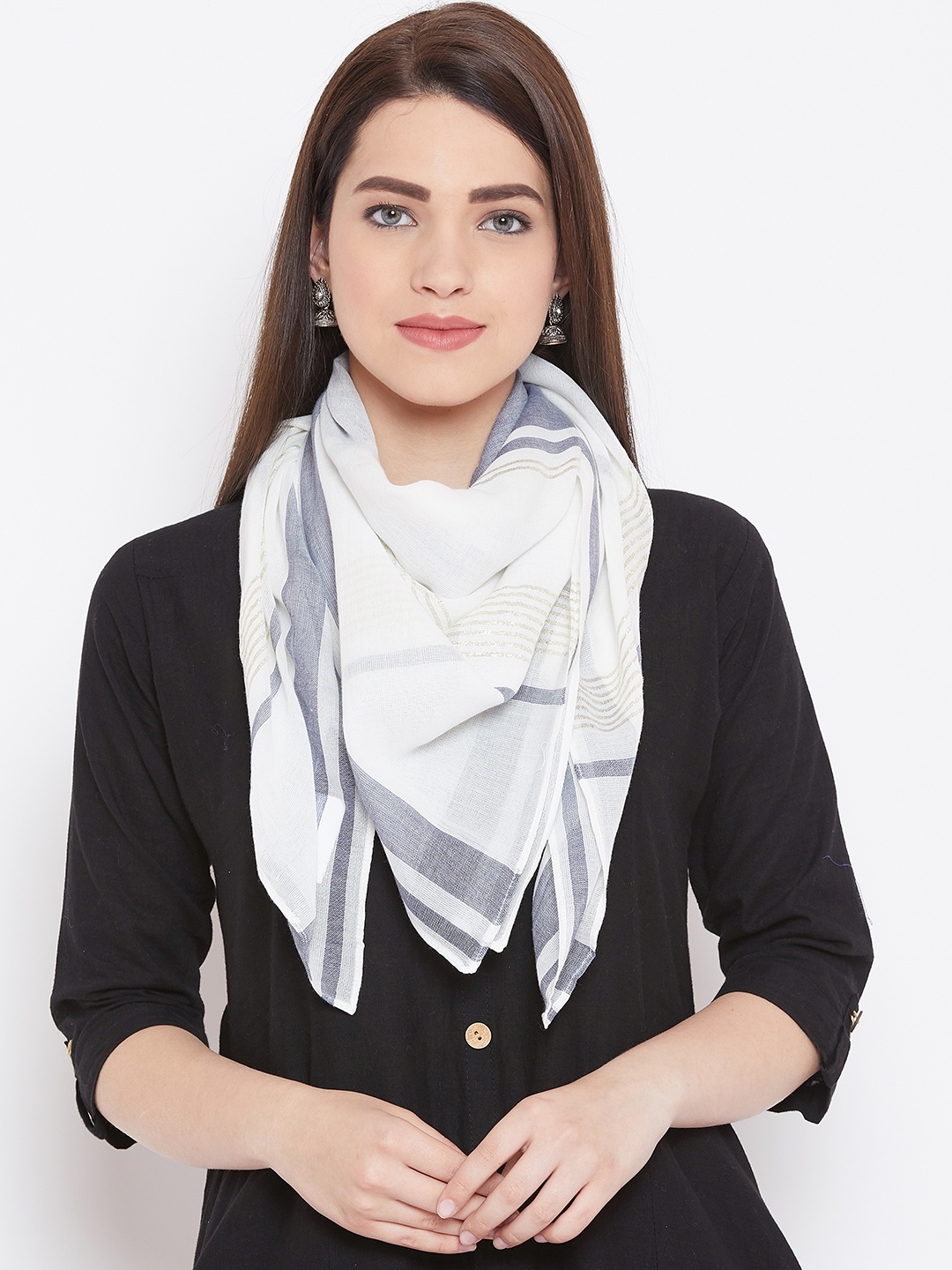 

AURELIA White & Grey Striped Detail Scarf