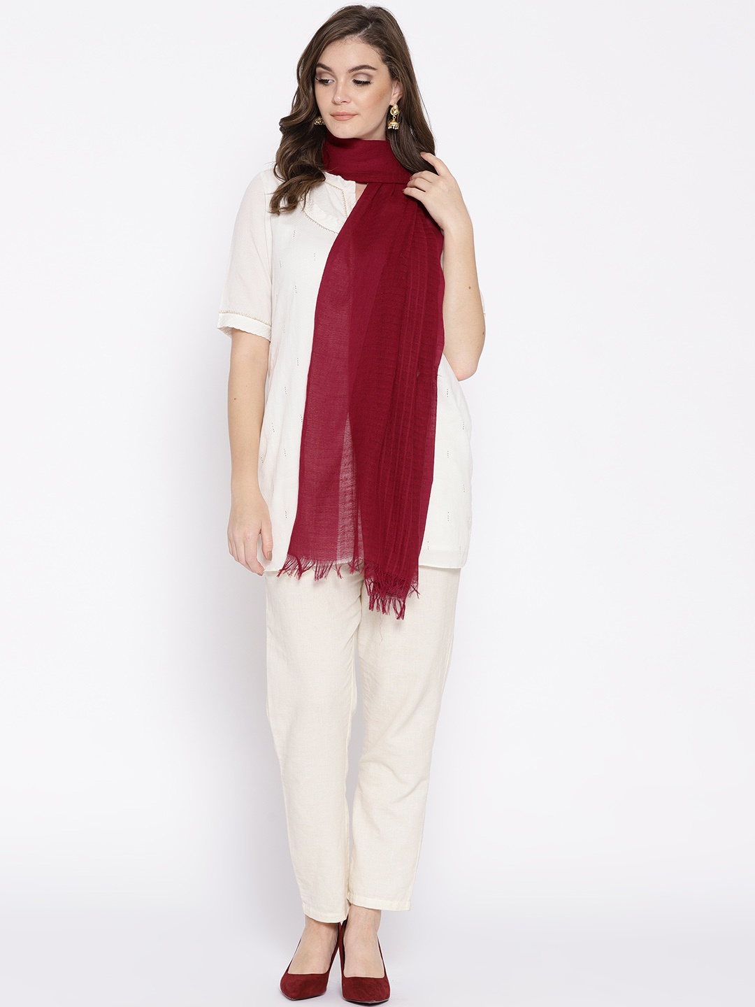 

AURELIA Maroon Self-Check Pure Cotton Dupatta