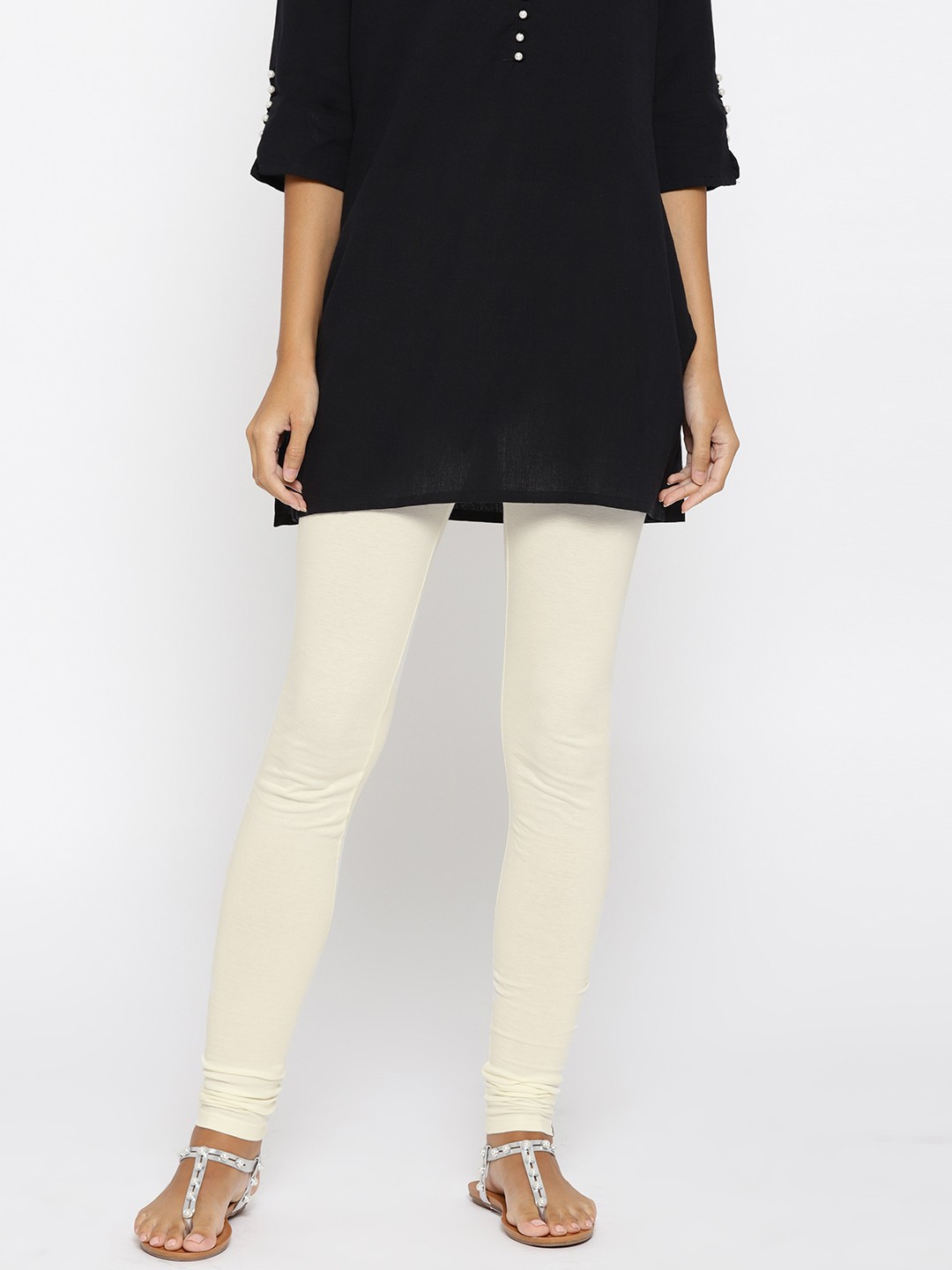

AURELIA Women Off-White Solid Churidhar