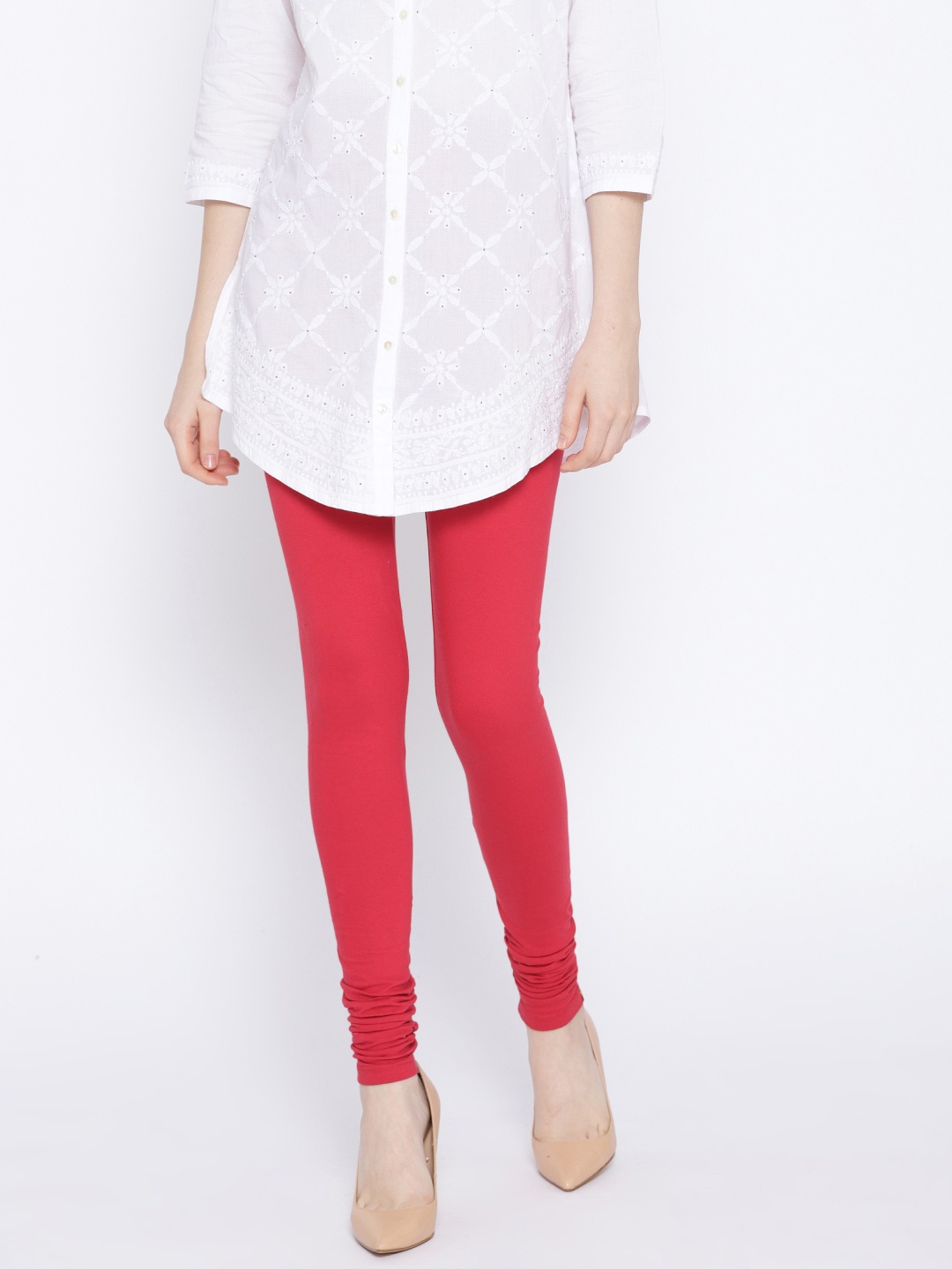 

AURELIA Women Red Solid Churidar Leggings