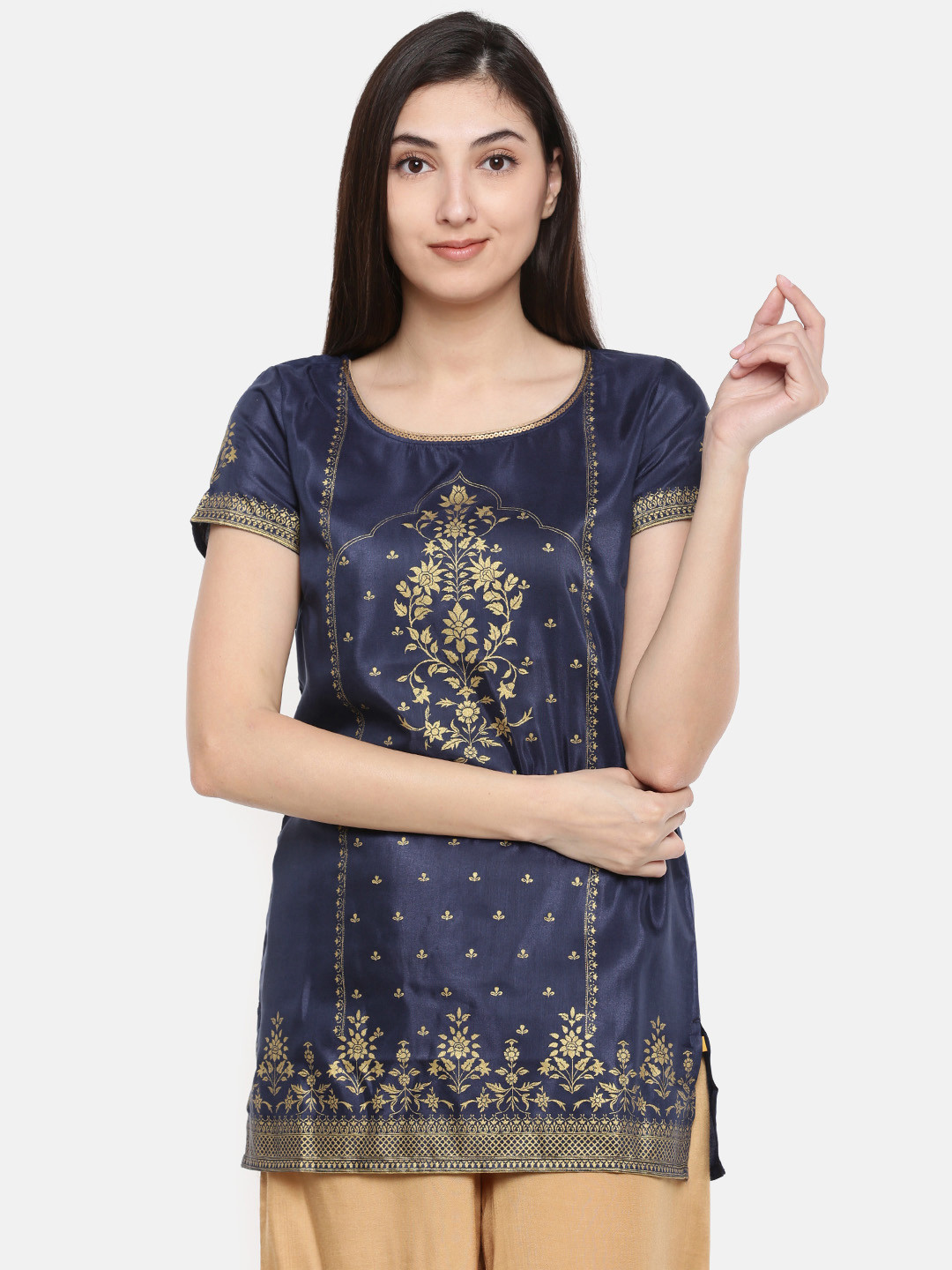 

AURELIA Navy Blue Printed Kurti