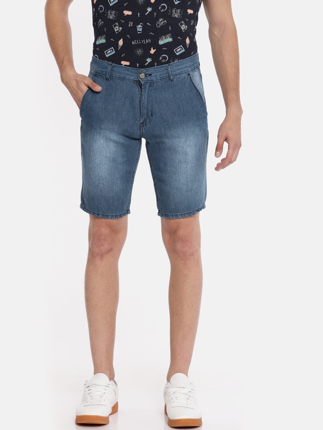 

American Crew Men Blue Washed Regular Fit Denim Shorts