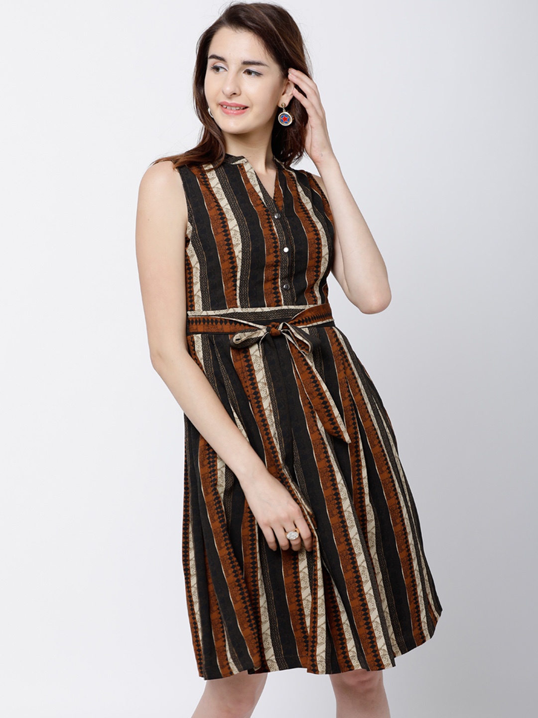

Tokyo Talkies Women Brown Printed Fit and Flare Dress