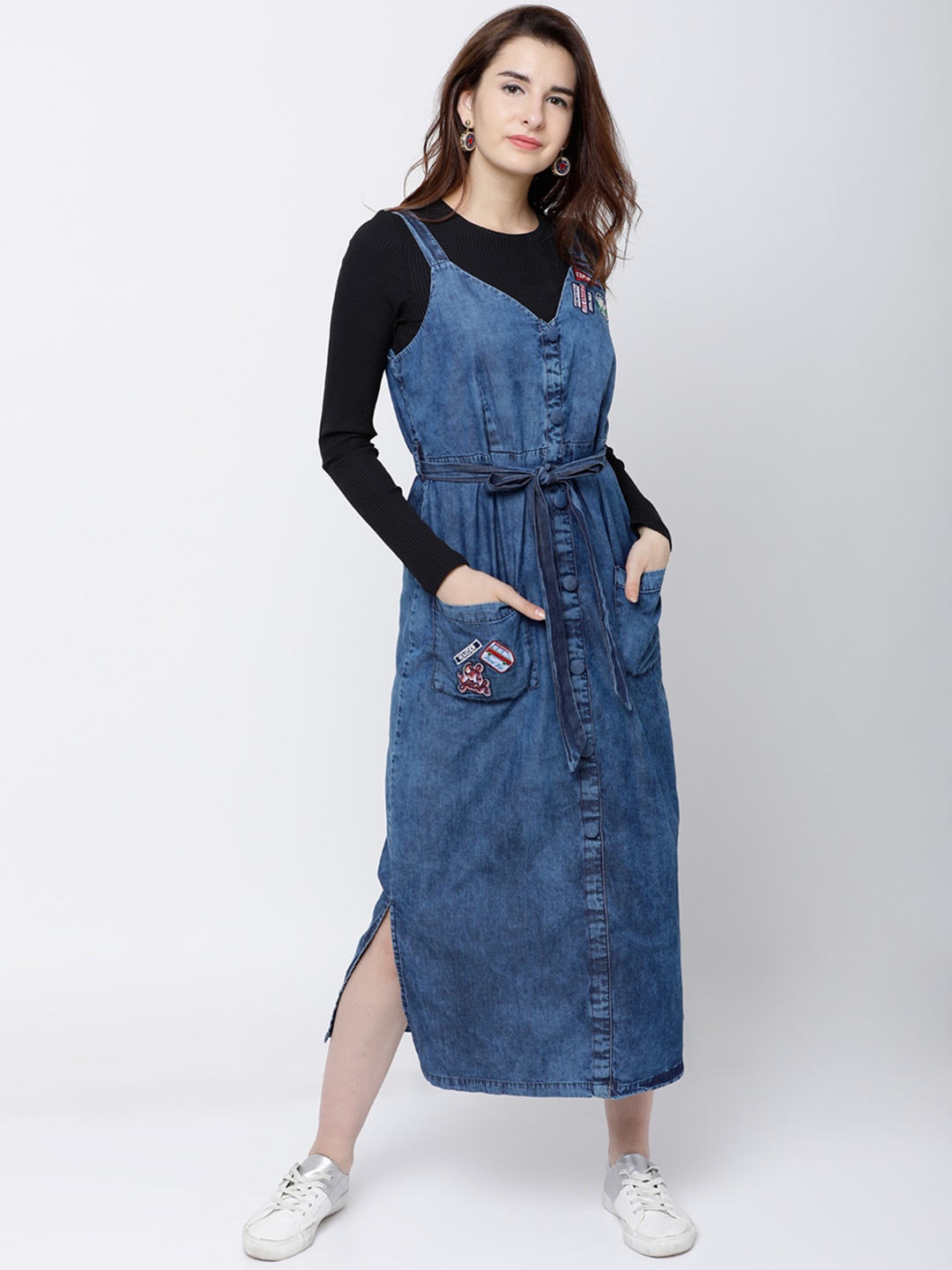 

Tokyo Talkies Women Blue Solid Pinafore Dress