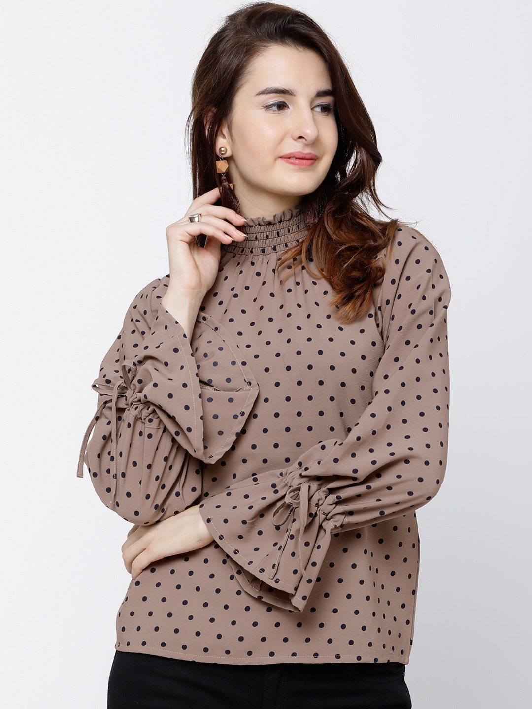 

Tokyo Talkies Women Taupe Polka Dot Print Top