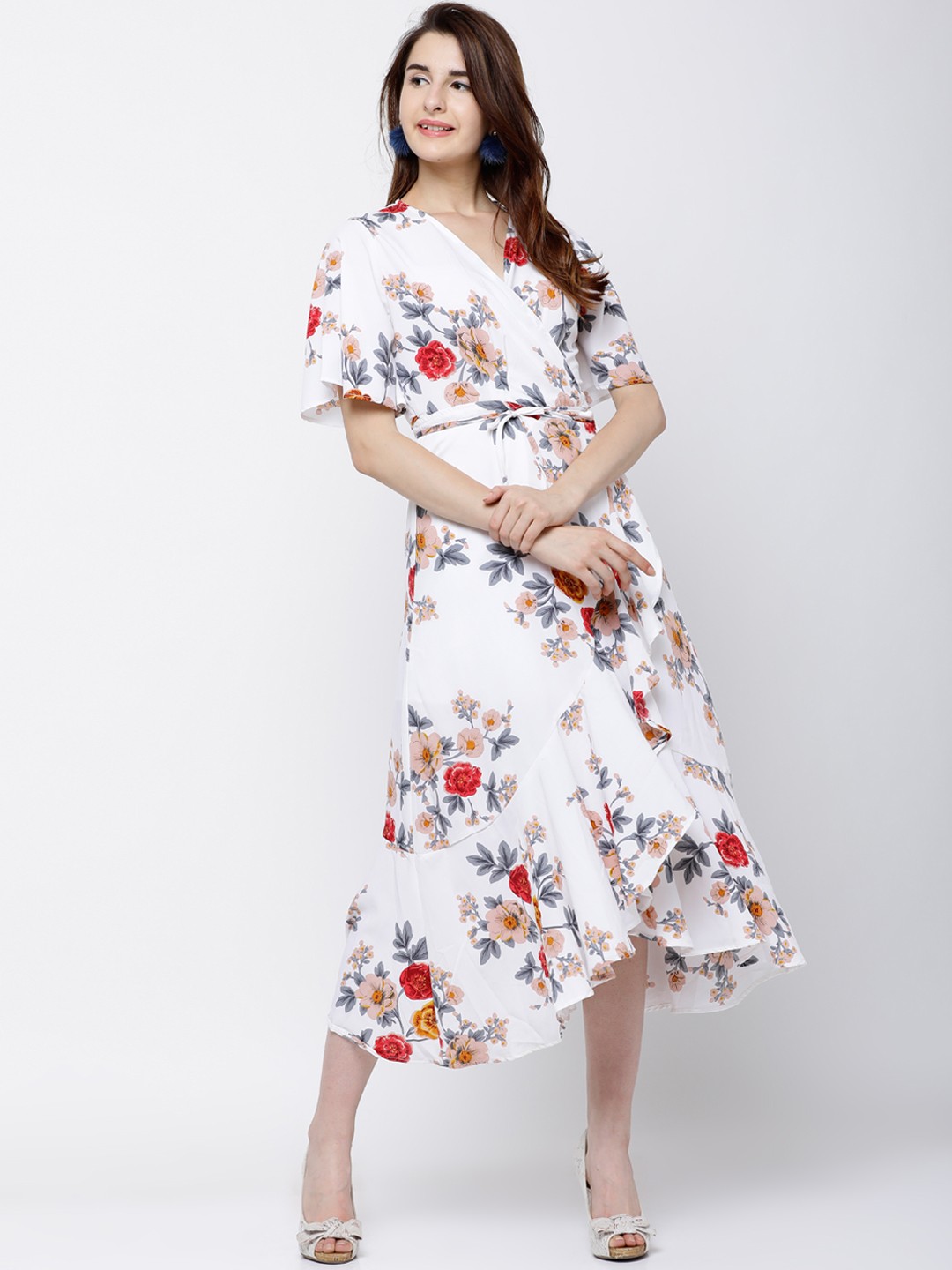 

Tokyo Talkies Women White Printed Wrap Dress