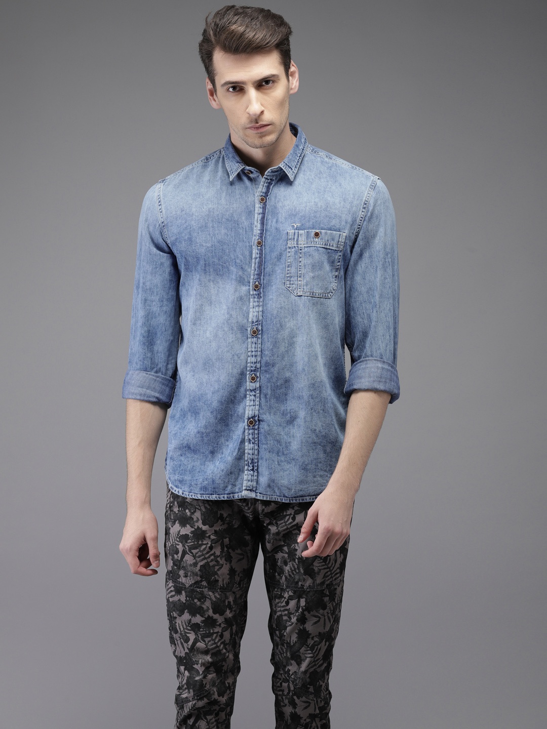 

Flying Machine Men Blue Regular Fit Faded Denim Casual Shirt