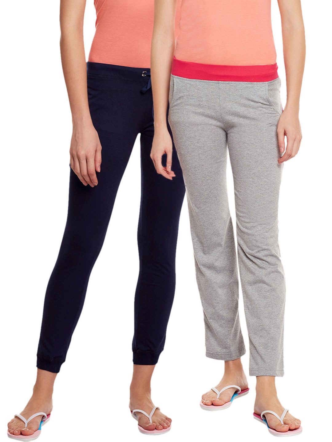 

VIMAL JONNEY Women Set of 2 Solid Lounge Pants F4NVY_F3MLNG, Navy blue